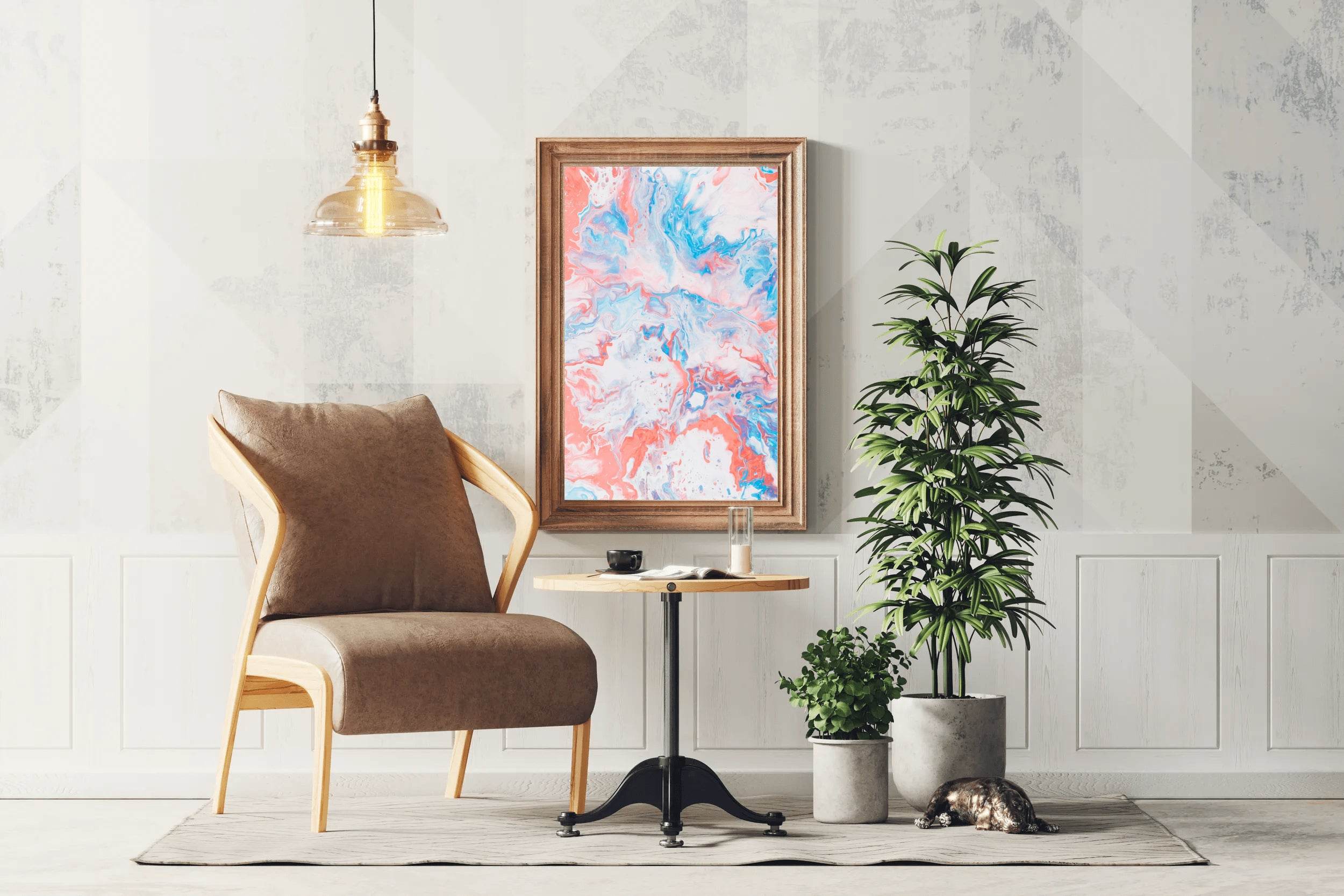 Spread of Aqua Pink Oil Paint Abstract Wall Art - beink online art store