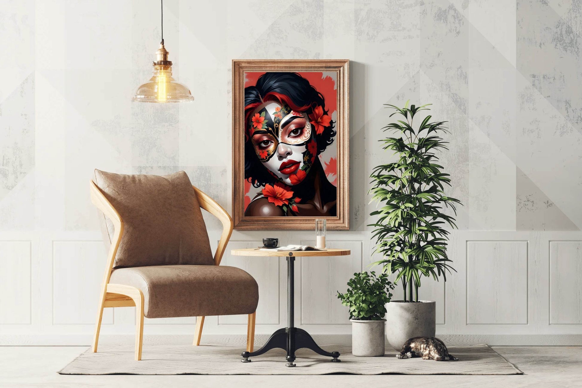Lady Wearing Flower Mask Wall Art - beink online art store