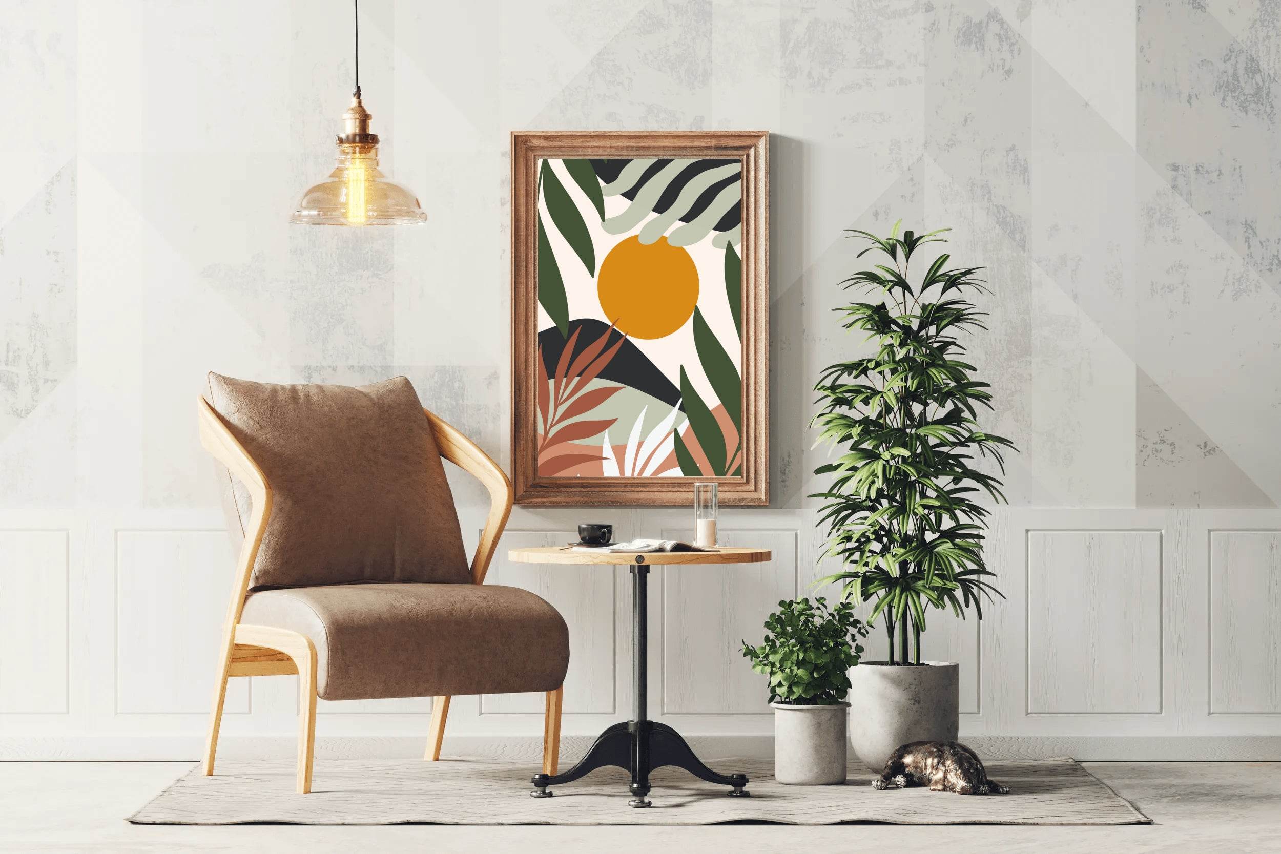 Minimalist leaves With Background ArtWork - beink online art store