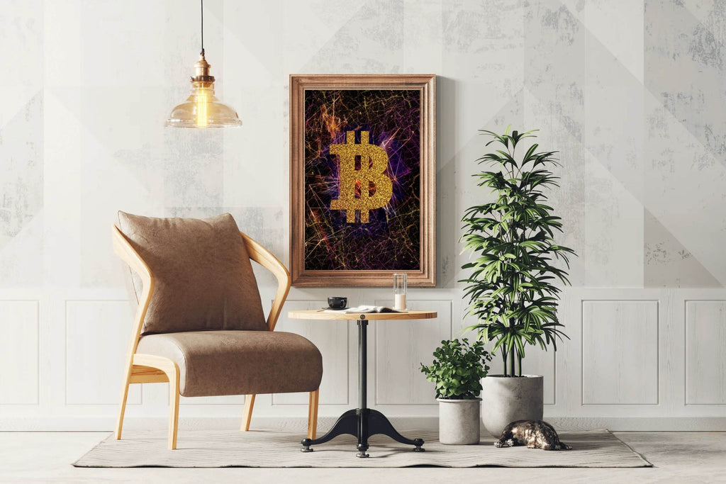 Abstract Bitcoin Golden Symbol Wall Art - beink online art store