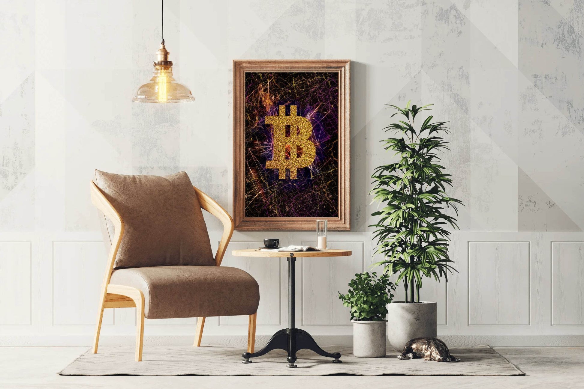 Abstract Bitcoin Golden Symbol Wall Art - beink online art store