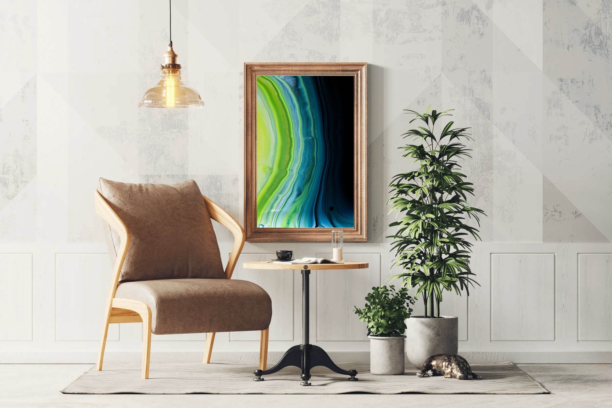 Dark and Green Waves Abstract Wall Art - beink online art store