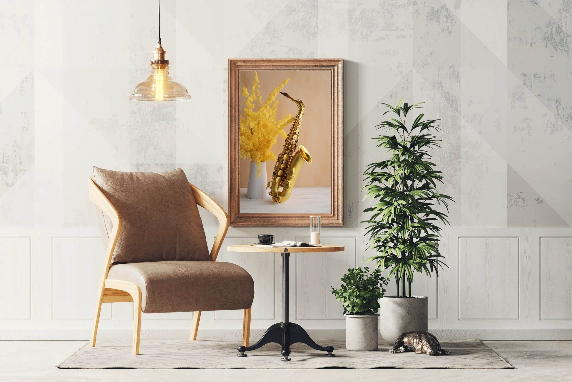 Golden Saxophone Next To Yellow Flowers Wall Art - beink online art store