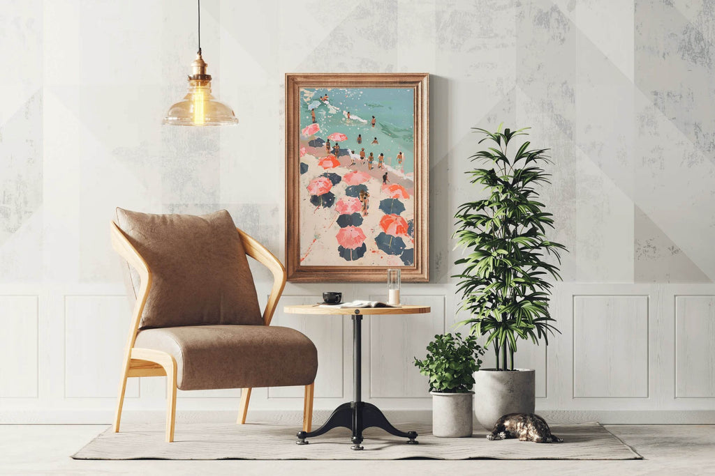 Painting People On The Beach With Umbrellas Wall Art - beink online art store