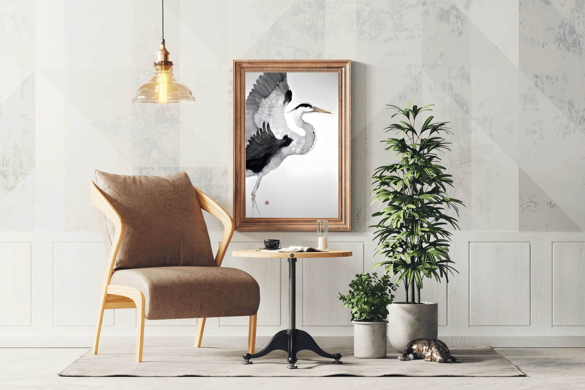 Watercolor Painting of Grey Heron Modern Art - beink online art store