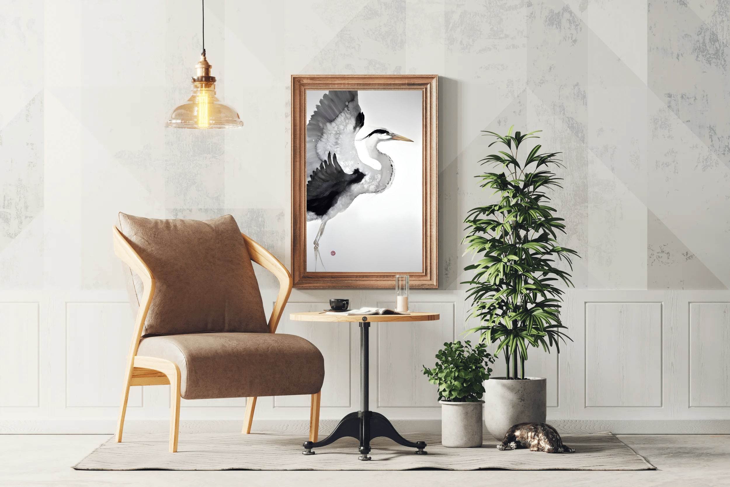 Watercolor Painting of Grey Heron Modern Art - beink online art store
