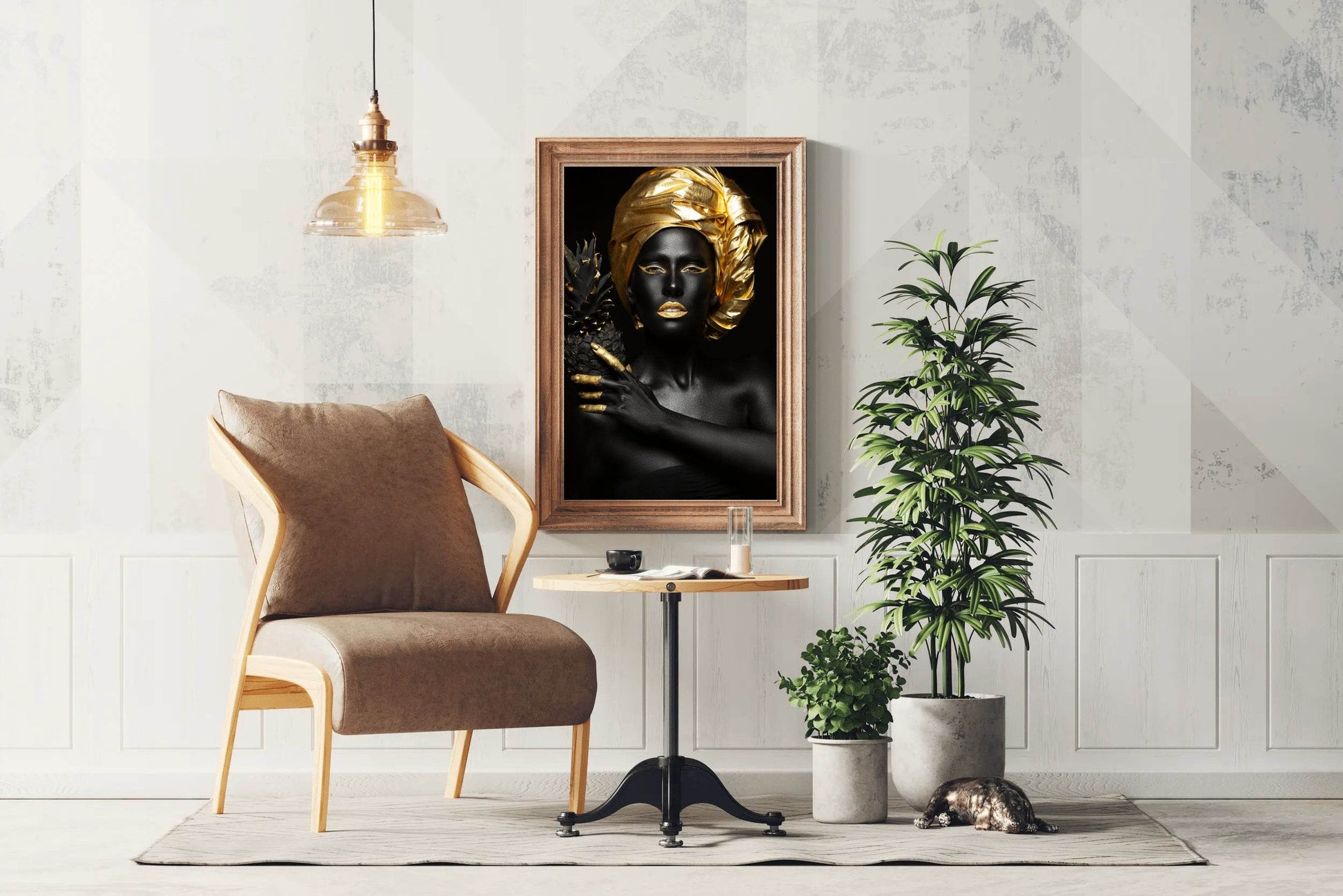 Black Woman With Golden Pineapple Wall Art - beink online art store