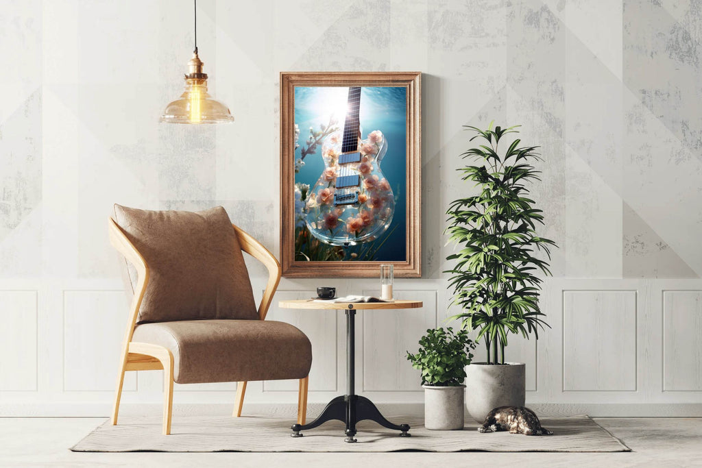 Glass Guitar With Flower Design Wall Art - beink online art store