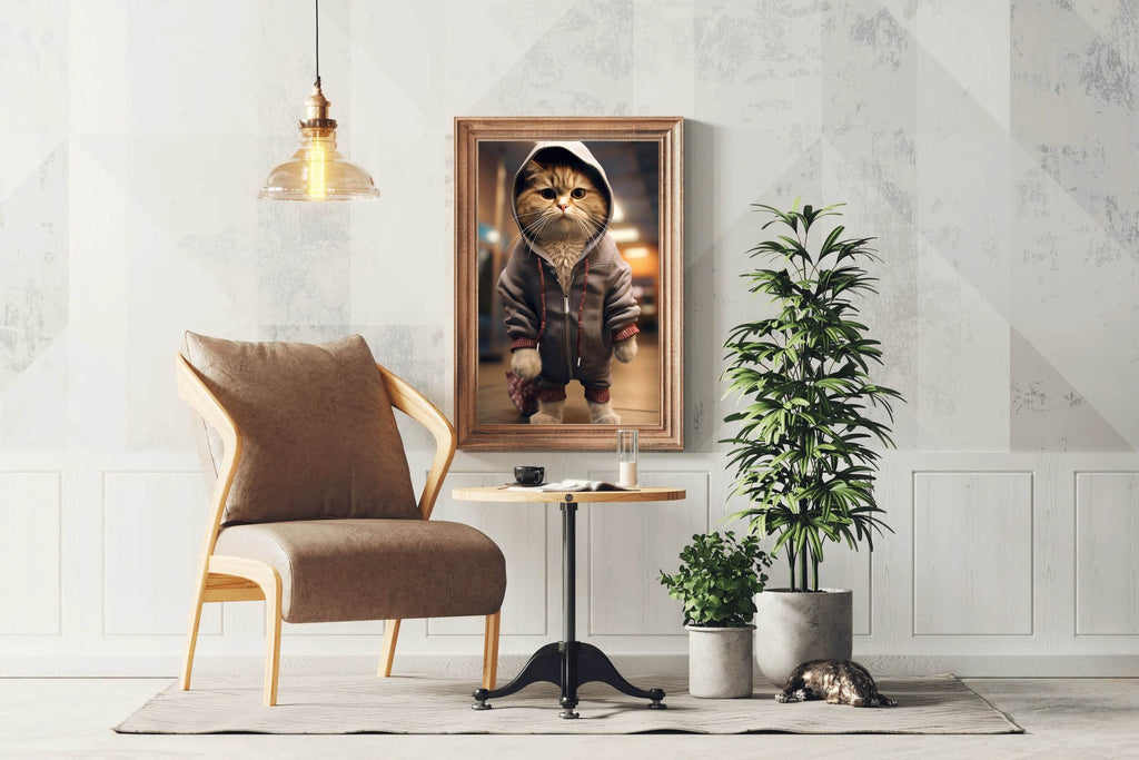 Cute Cat Wearing Jacket Animal Wall Art - beink online art store