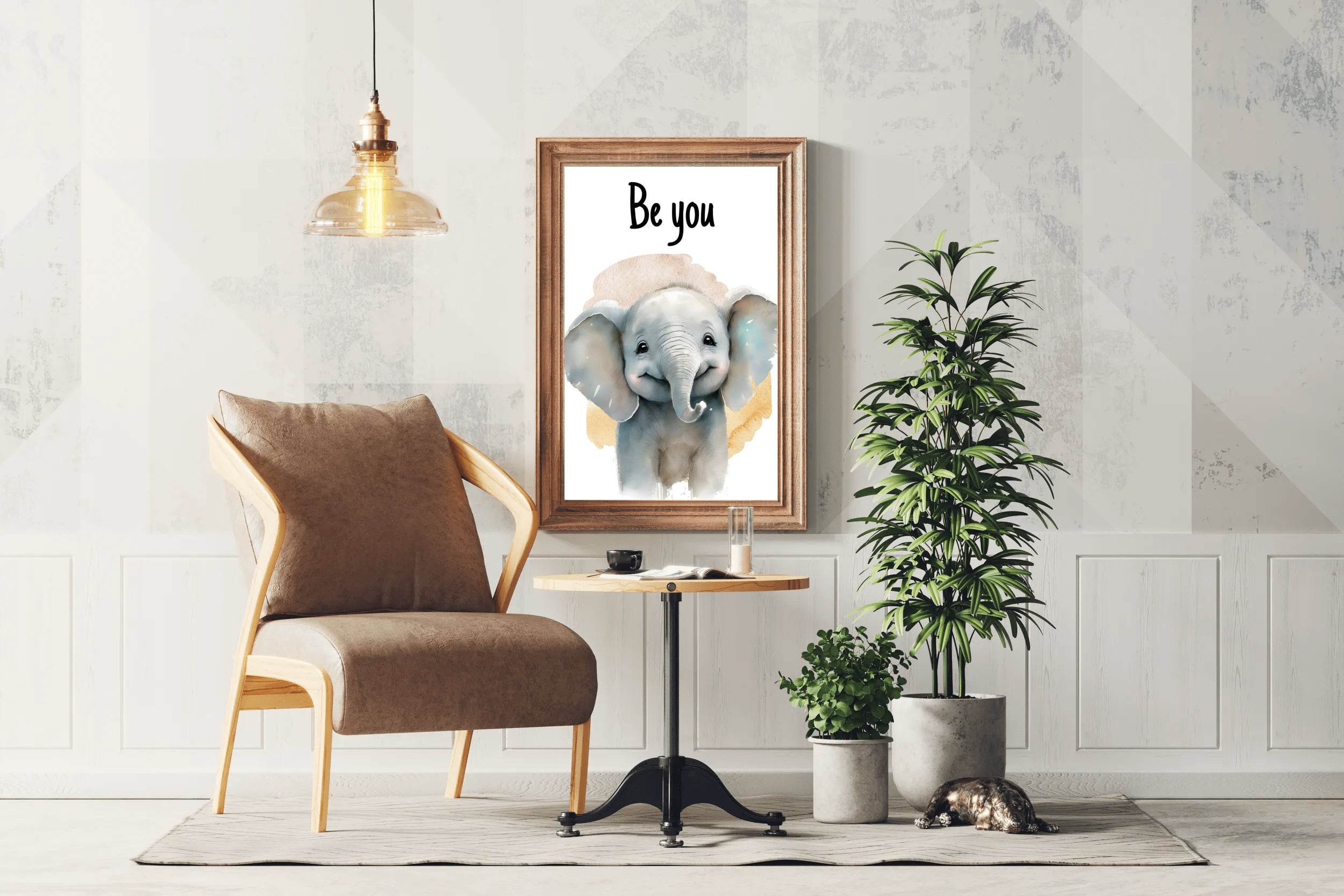 Drawing of Smiling Baby Elephant With White Background - beink online art store