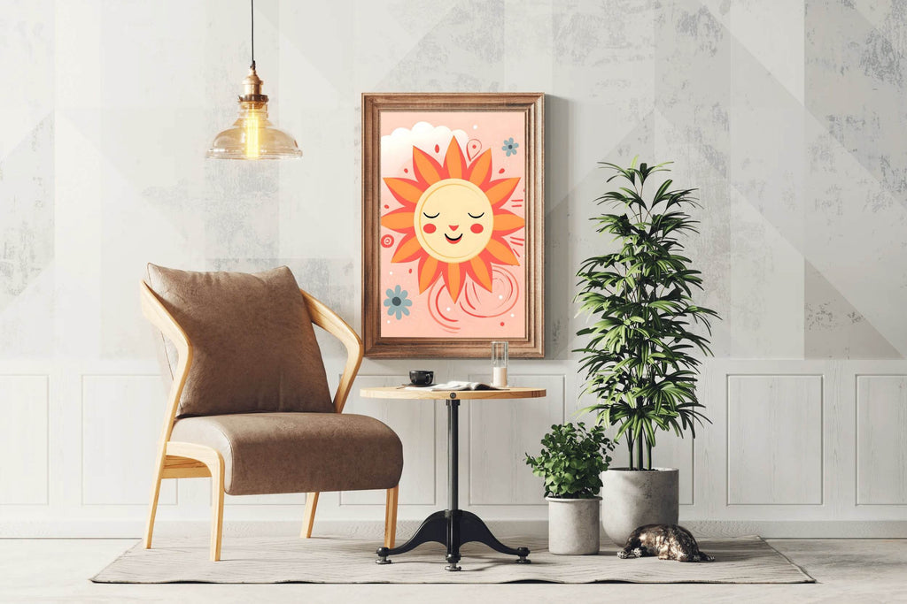 Painting of Shy Sun With Cloudy Background - beink online art store