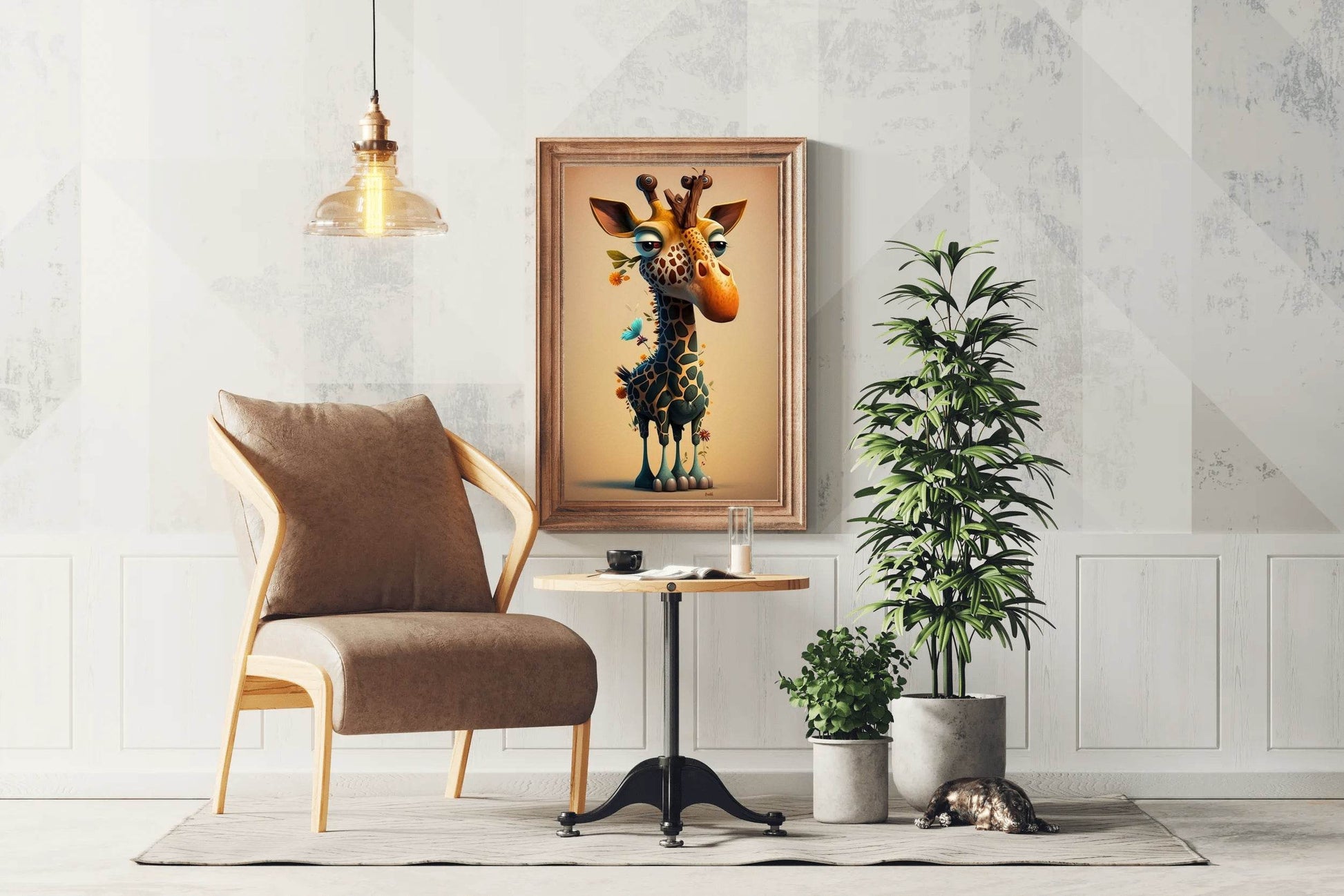 Cartoon Giraffe With Flower Animal Wall Art - beink online art store