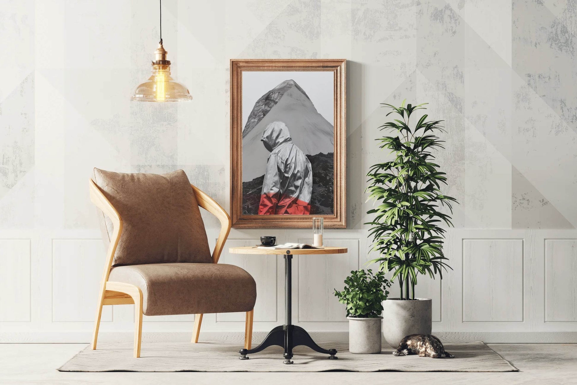 Black And White Photo of A Man On The Side Of A Mountain Wall Art - beink online art store
