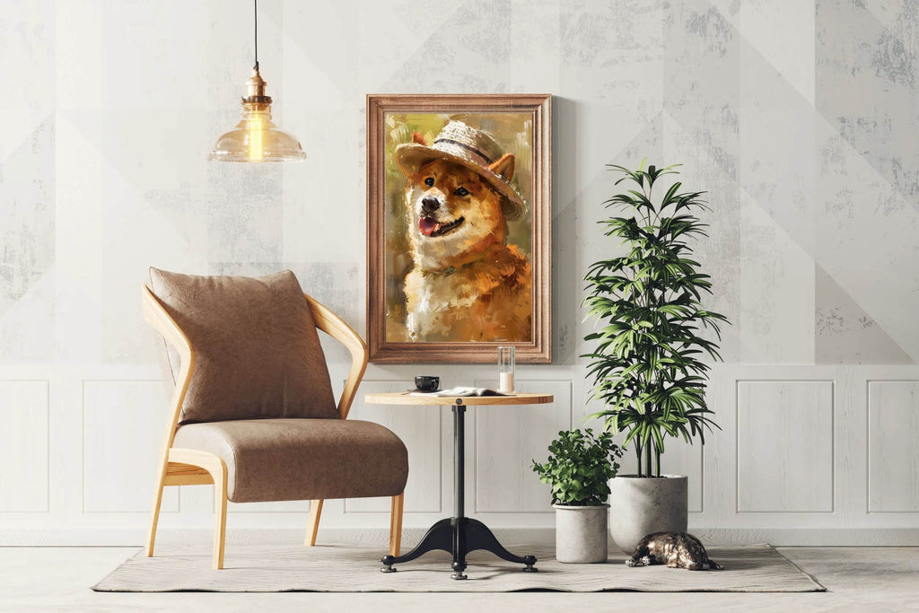Hand Painted Illustration of Dog Wearing Hat - beink online art store