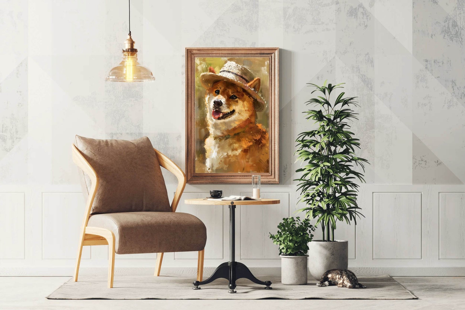 Hand Painted Illustration of Dog Wearing Hat - beink online art store