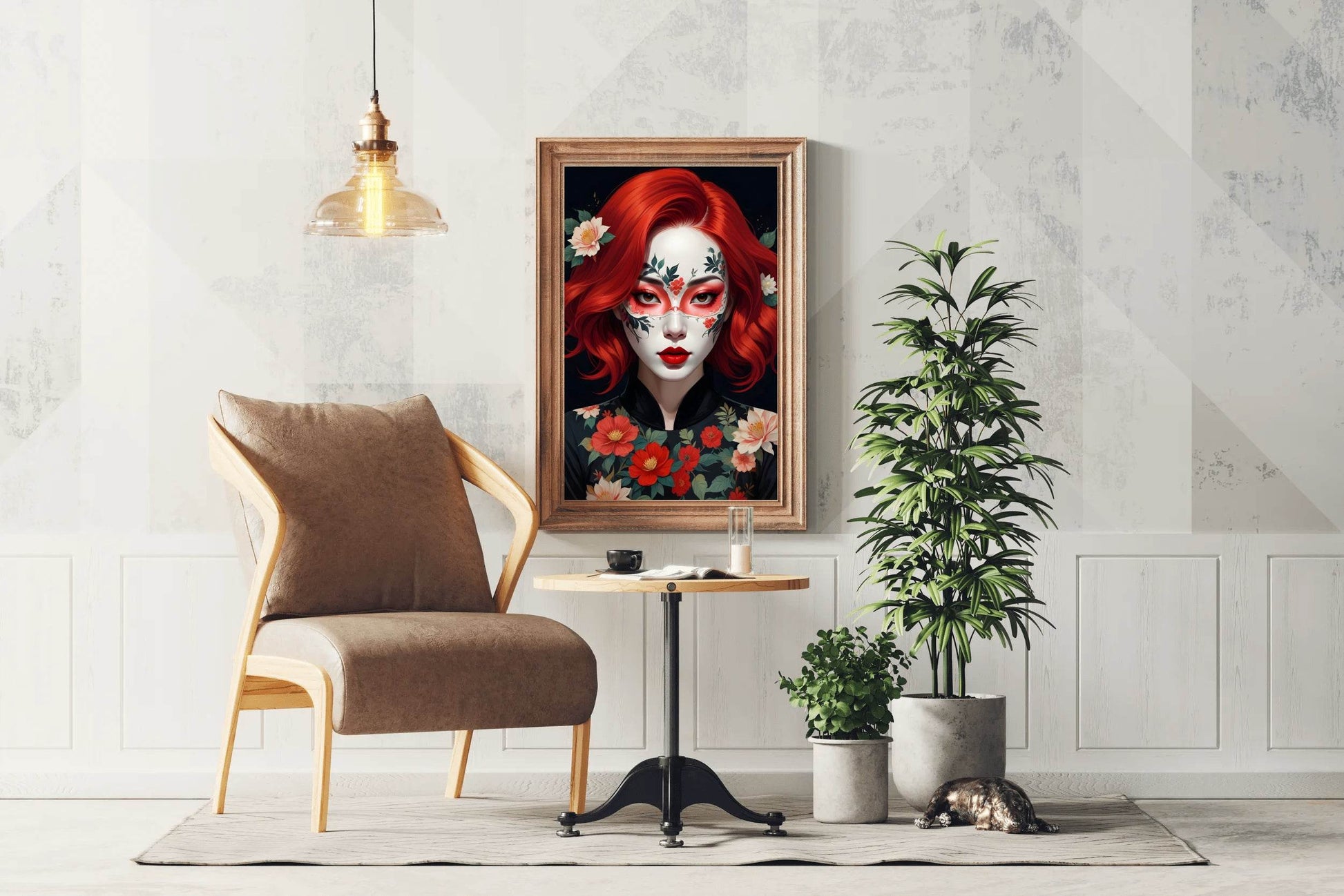 Asian Character with Red Hair unique makeup Wall Art - beink online art store