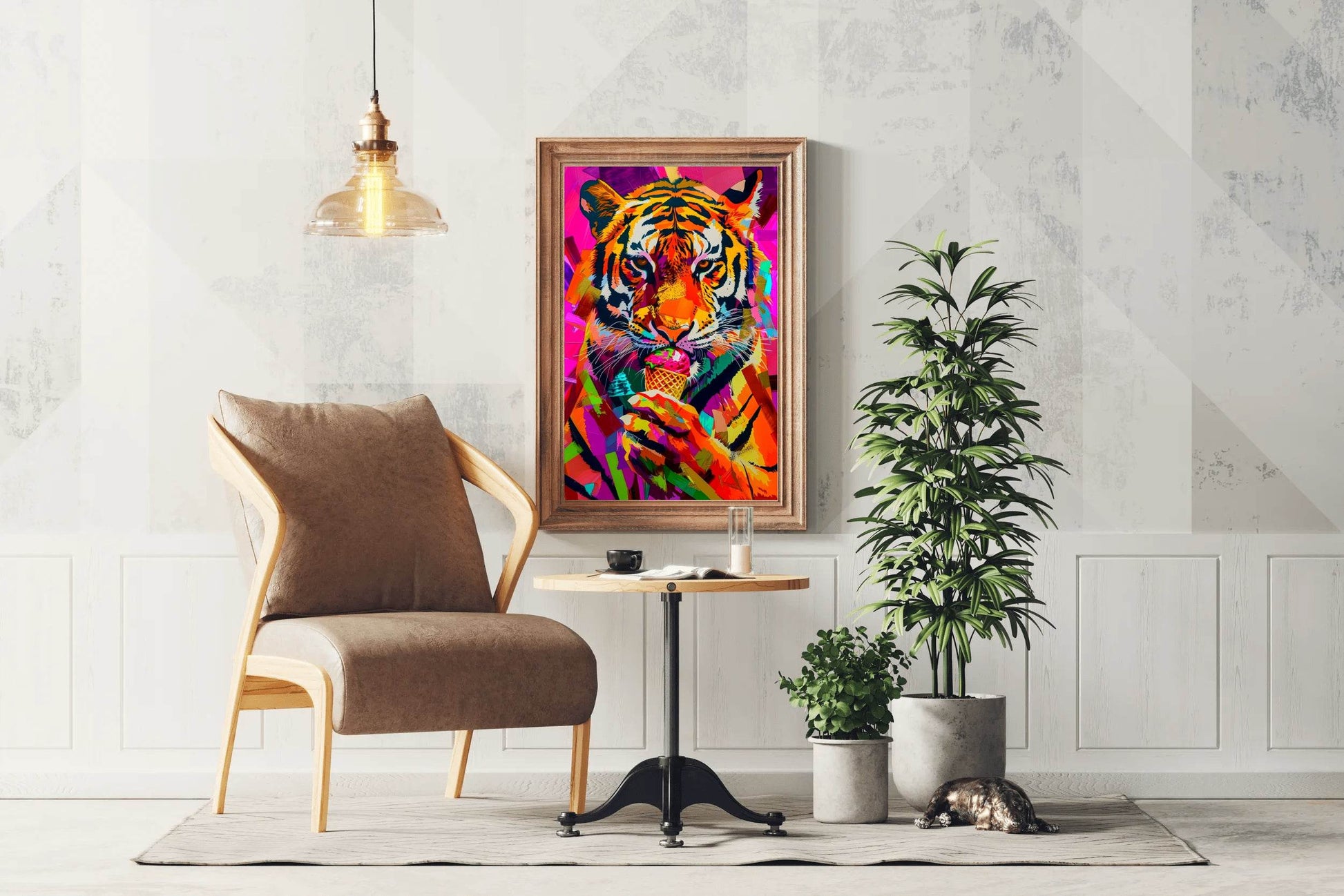 Colorful Tiger Having Ice cream Wall Art - beink online art store