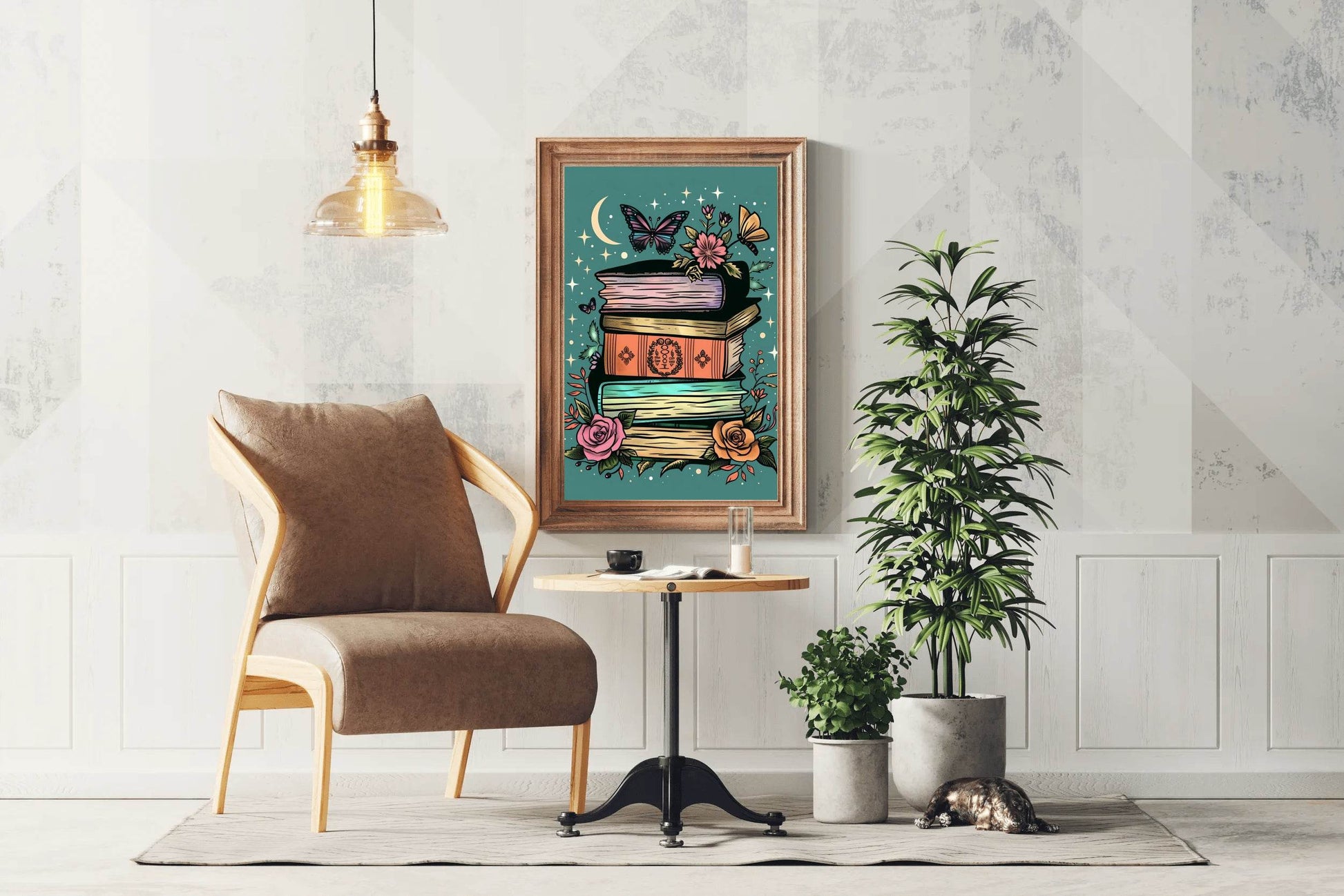 Stack of Books with a Full Moon in the Background Wall Art - beink online art store