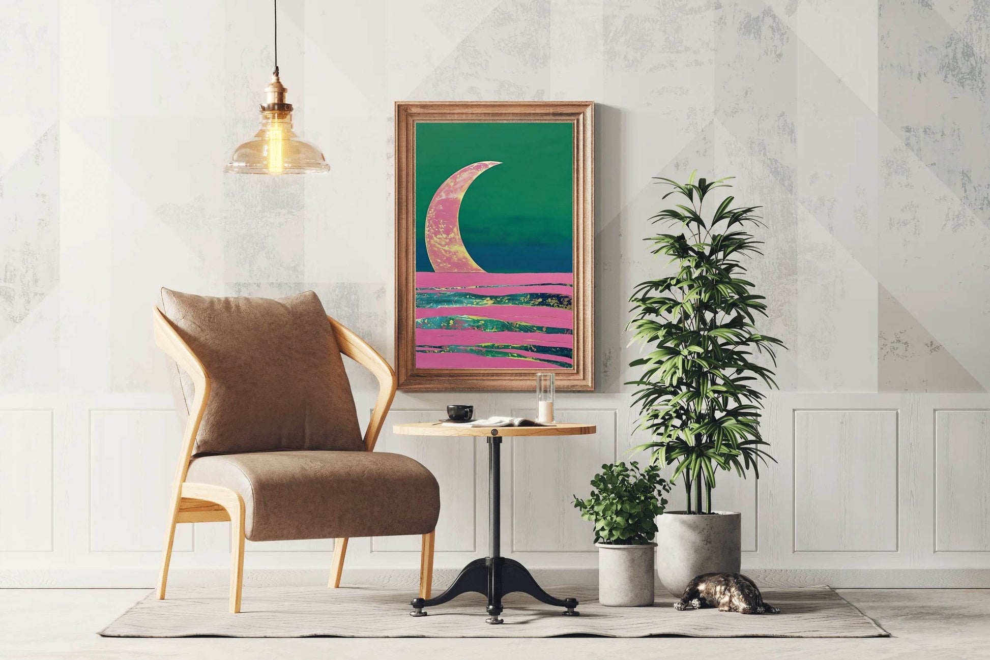 Moon Painting With Green Background Wall Art - beink online art store