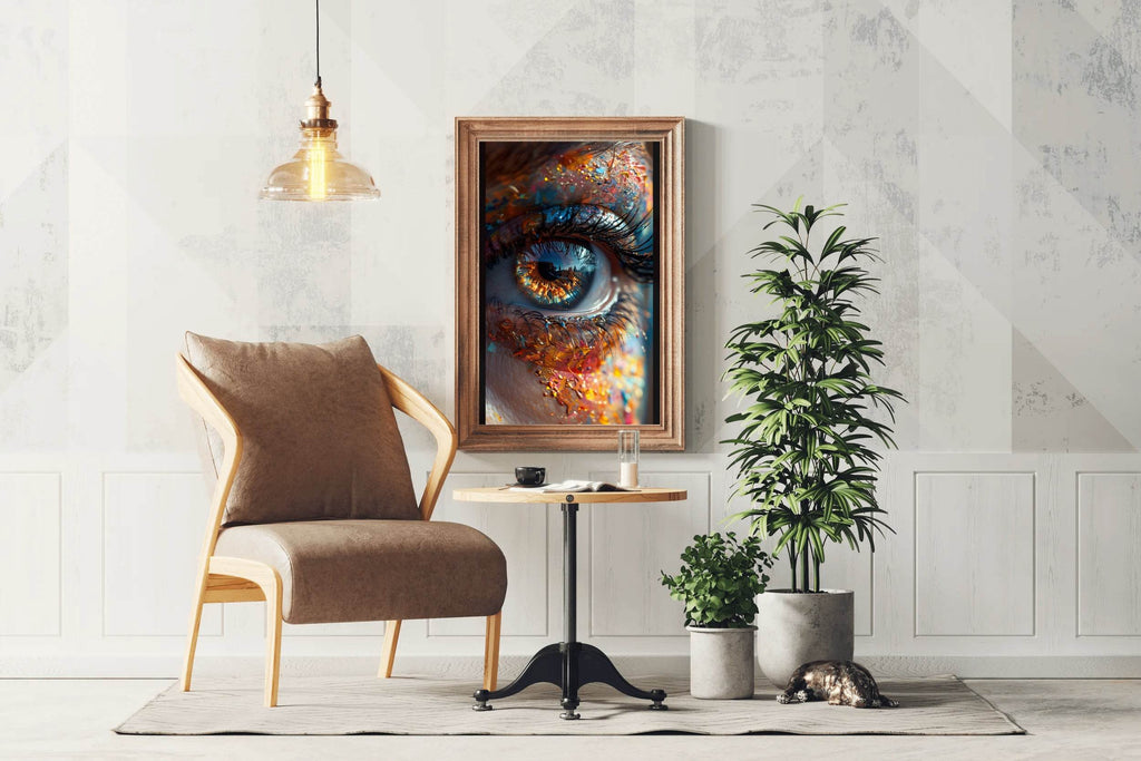 Human Eye Close Up With Colorful Paint Background Digital Art - beink online art store
