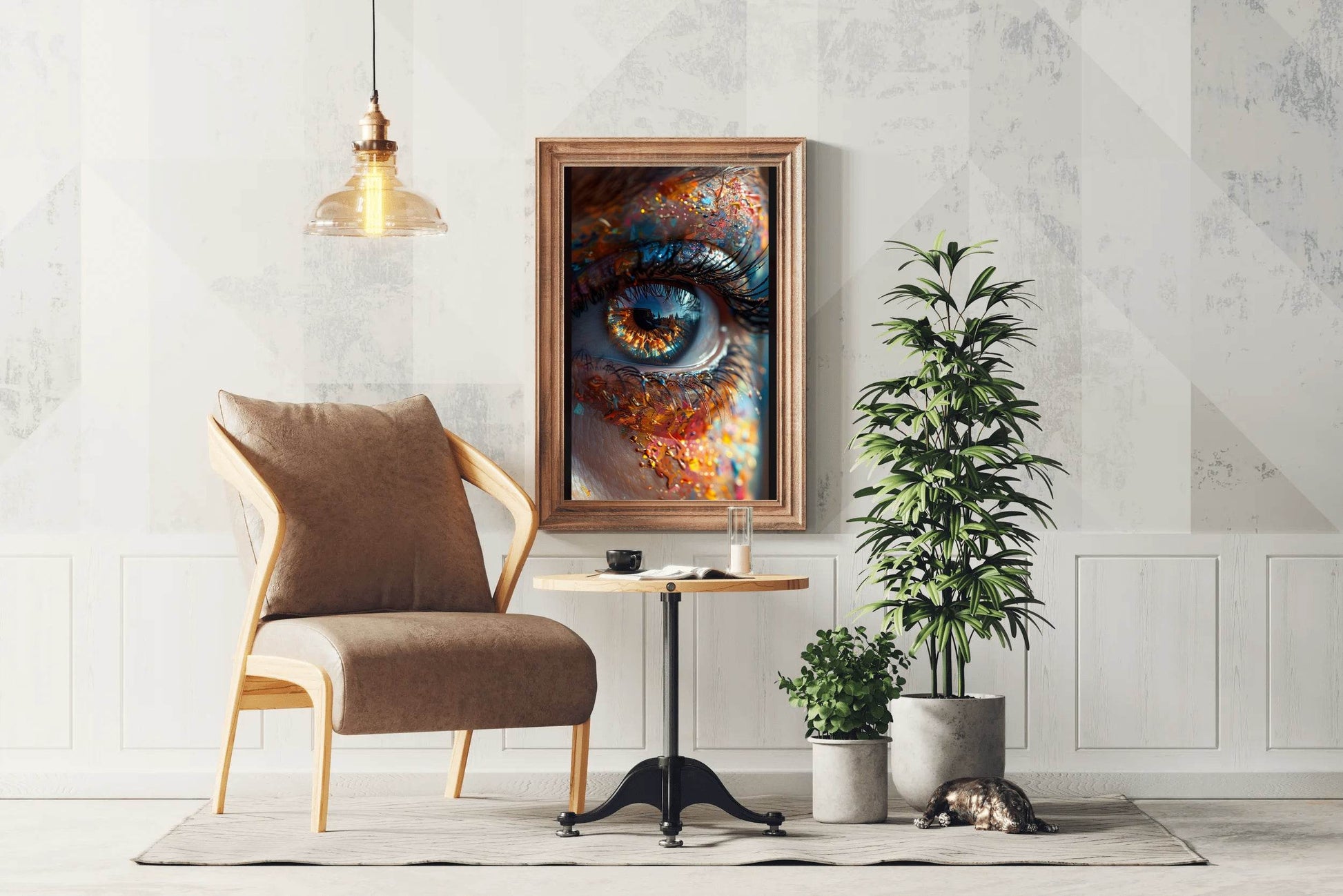 Human Eye Close Up With Colorful Paint Background Digital Art - beink online art store