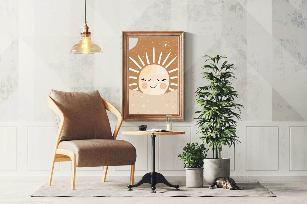 Smiling Face of Sleeping Cartoon Sun - beink online art store