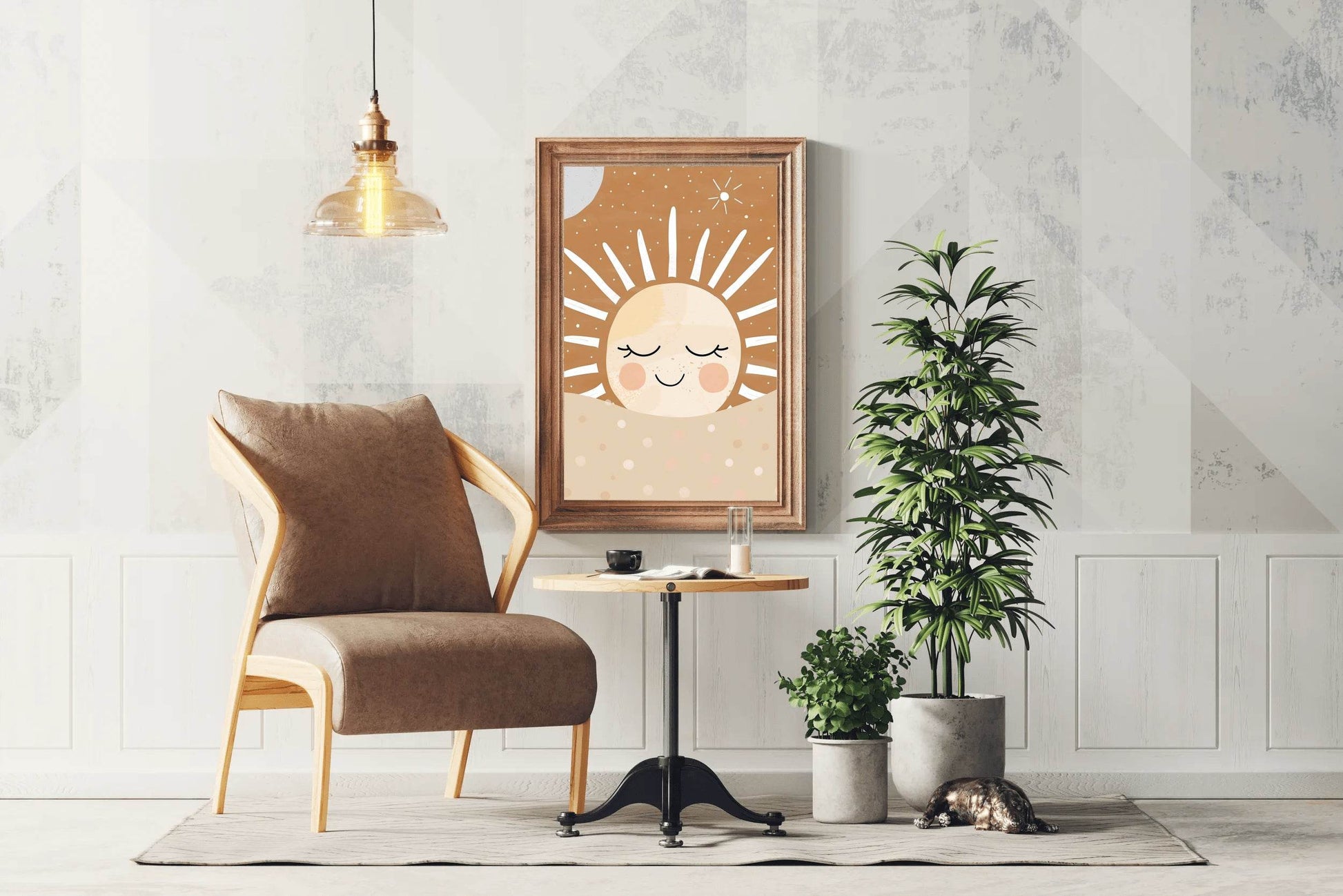 Smiling Face of Sleeping Cartoon Sun - beink online art store