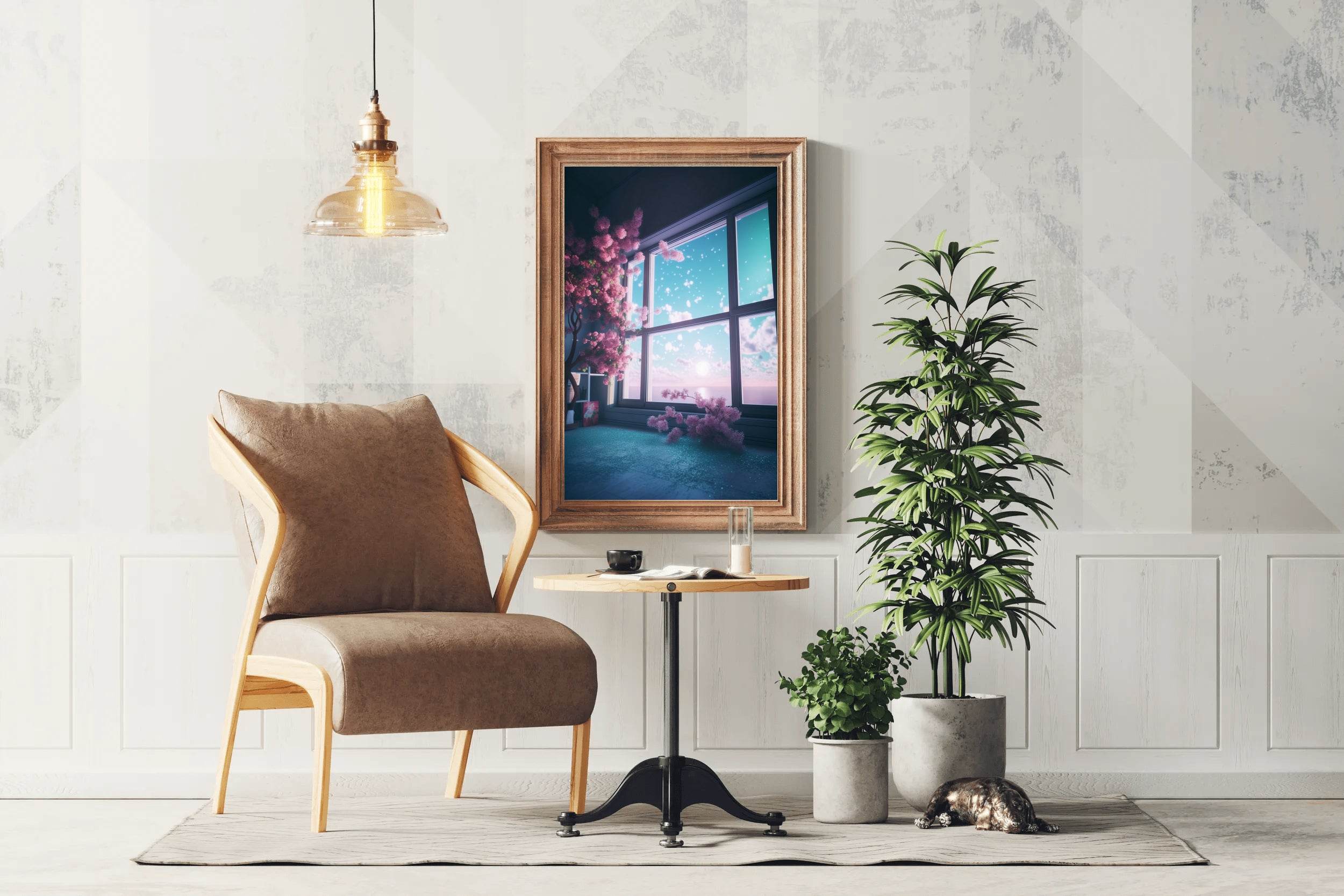 Surreal and Mystical View With Pink Blooming Cherry Trees Anime Wall Art - beink online art store
