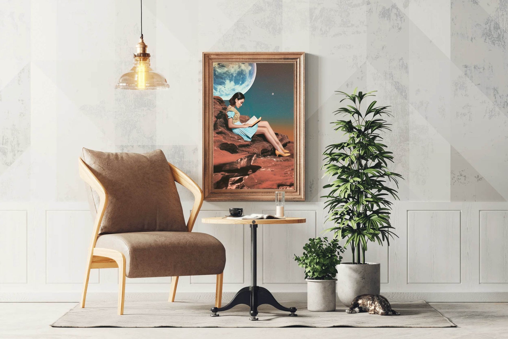 Girl Reading Book With Moon Background Wall Art - beink online art store