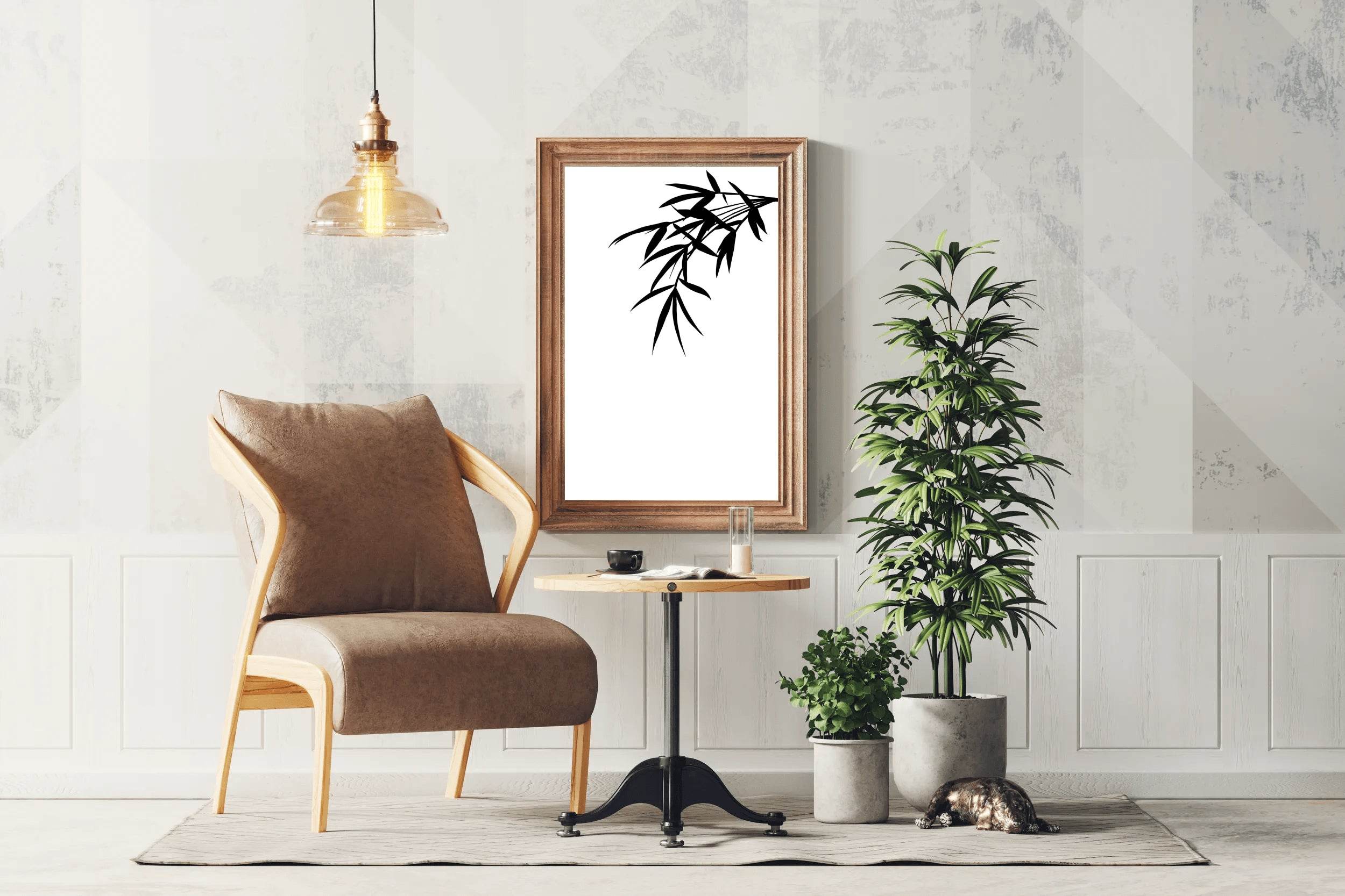 Bamboo Leaves Black & White Wall Art - beink online art store