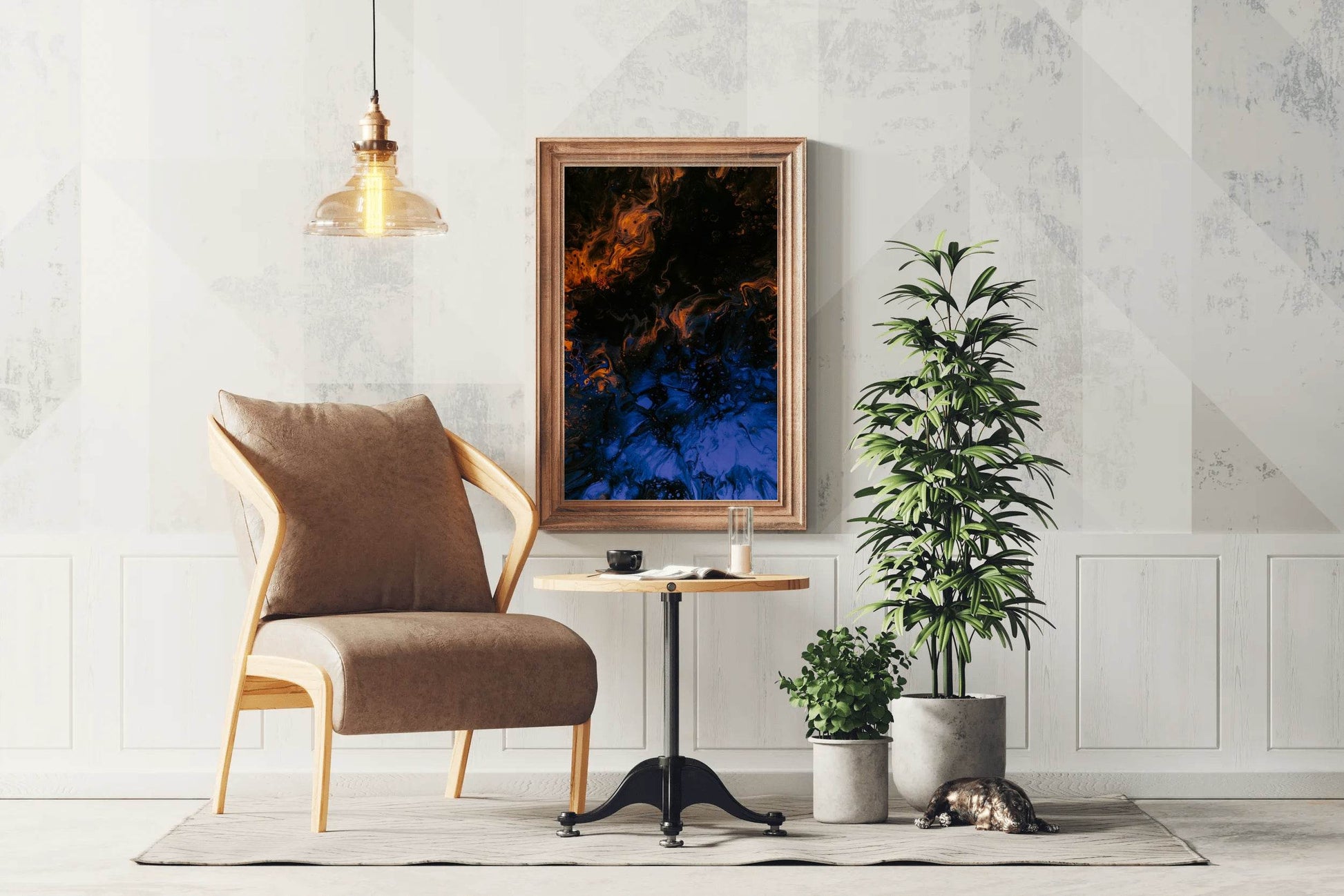 Blue and Fire Oil Paint Abstract Wall Art - beink online art store