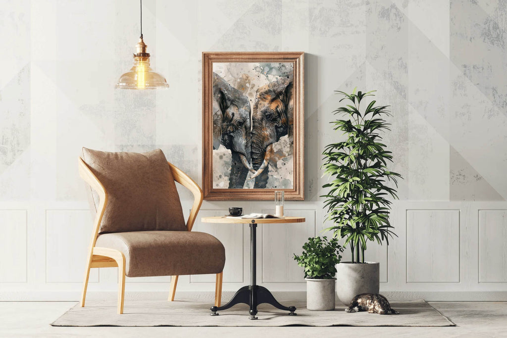 Watercolor Pair of Elephant Animal Wall Art - beink online art store