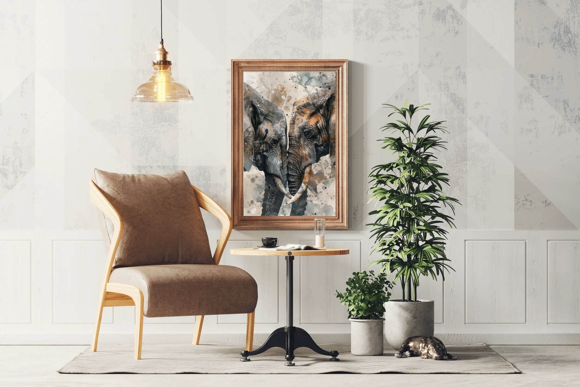 Watercolor Pair of Elephant Animal Wall Art - beink online art store