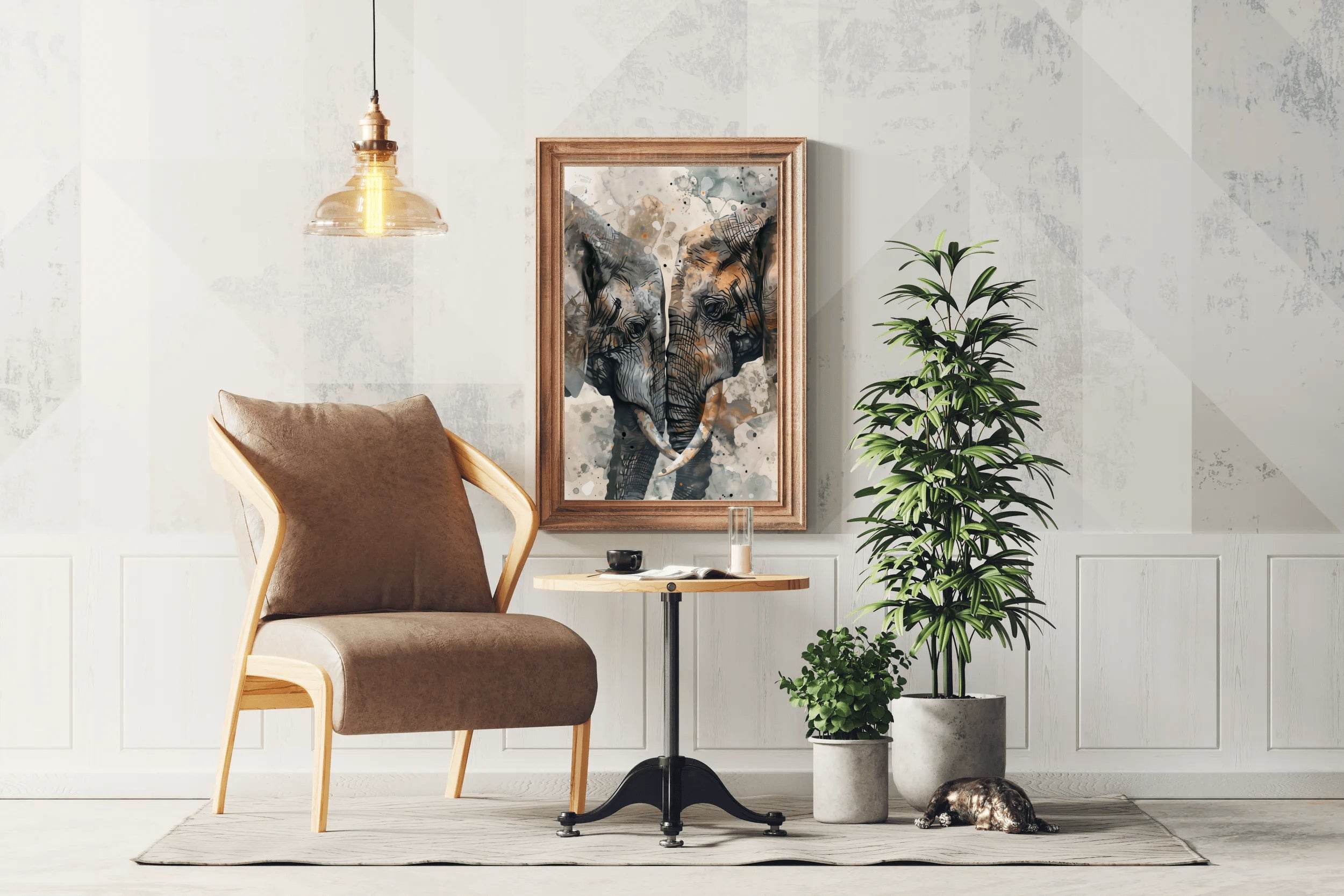 Watercolor Pair of Elephant Animal Wall Art - beink online art store