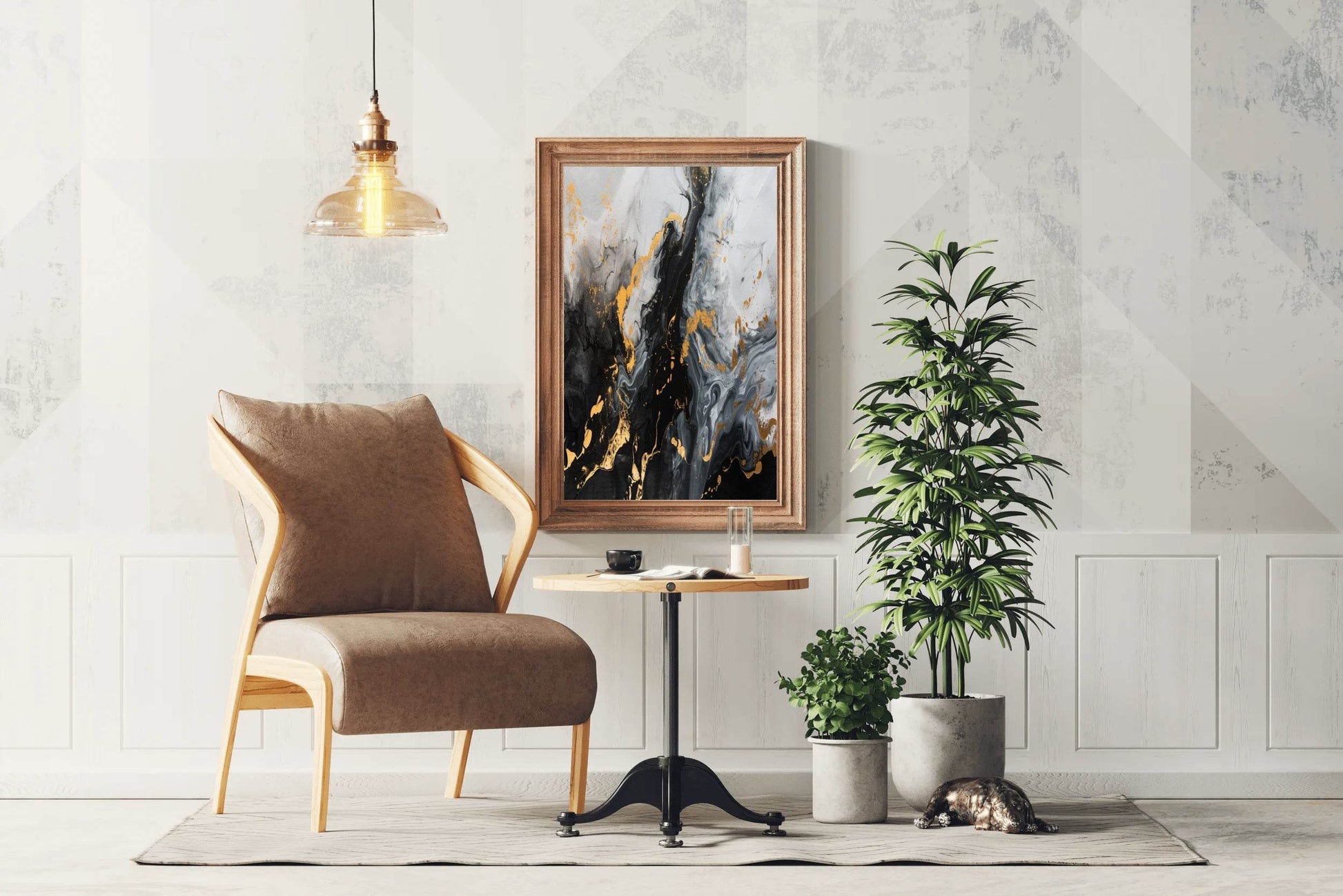 Mixed Black White And Gold Marble Wall Art - beink online art store