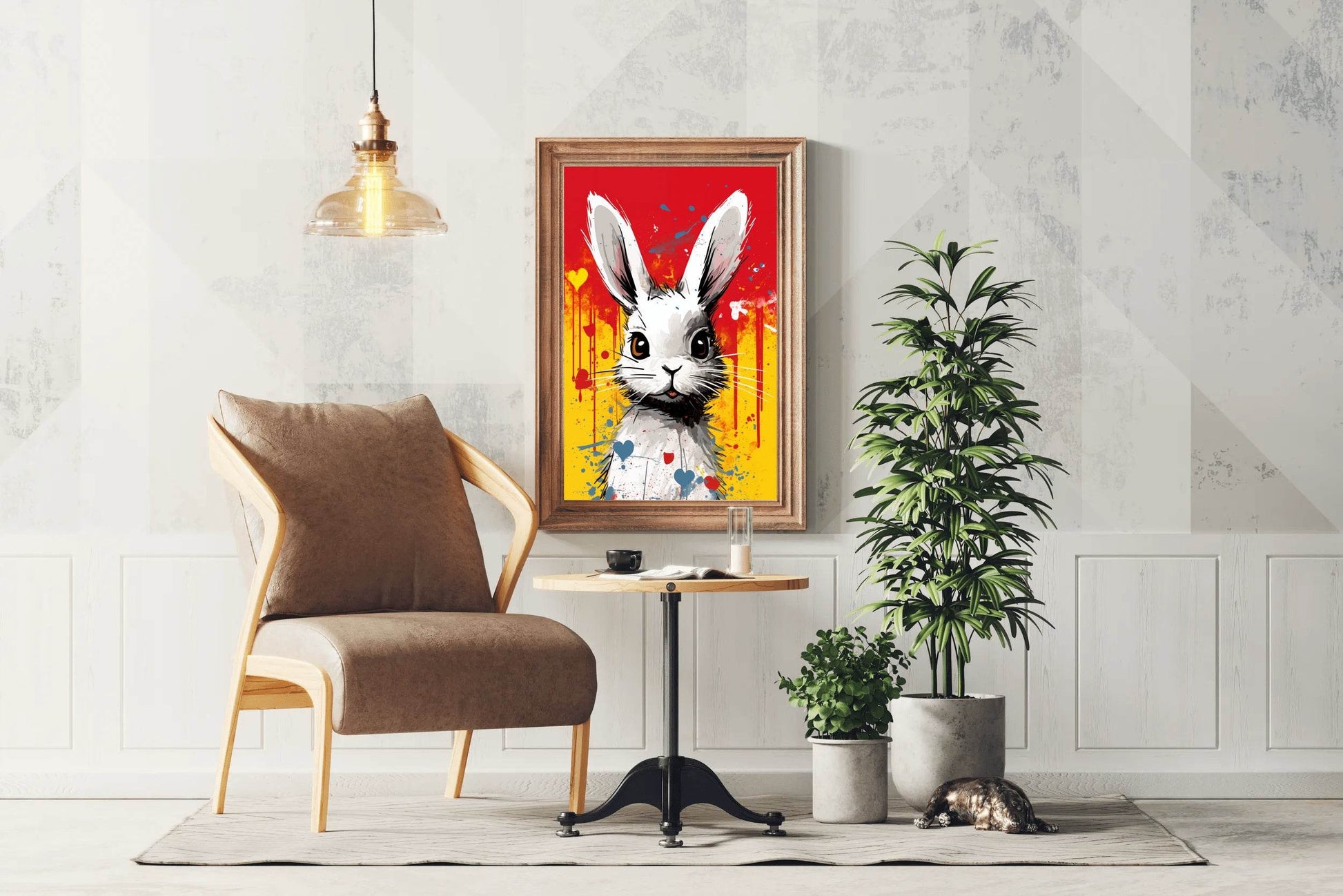 Painting of White Cartoon Rabbit Wall Art - beink online art store