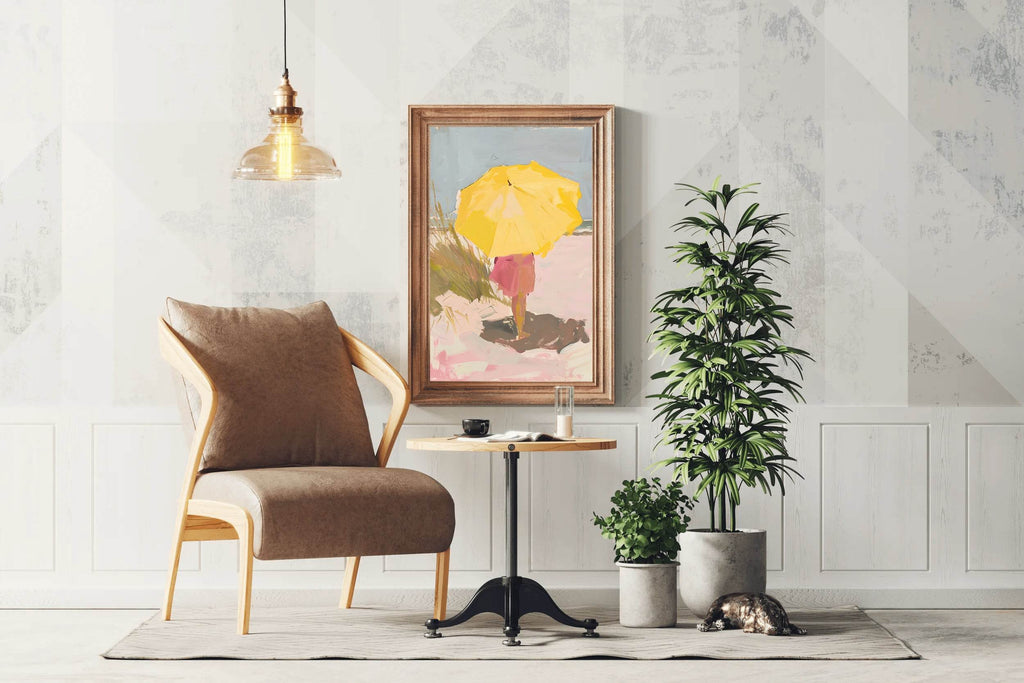 Drawing Girl With Yellow Umbrella - beink online art store
