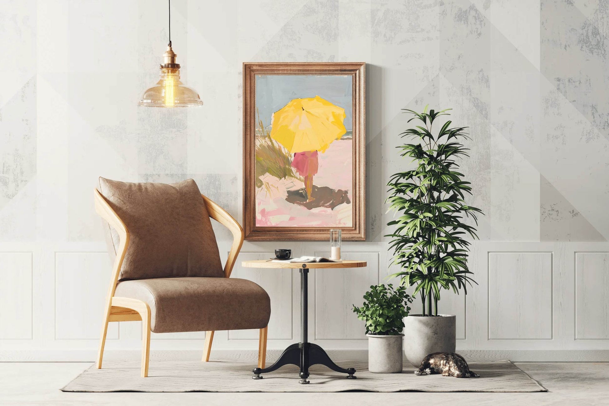 Drawing Girl With Yellow Umbrella - beink online art store