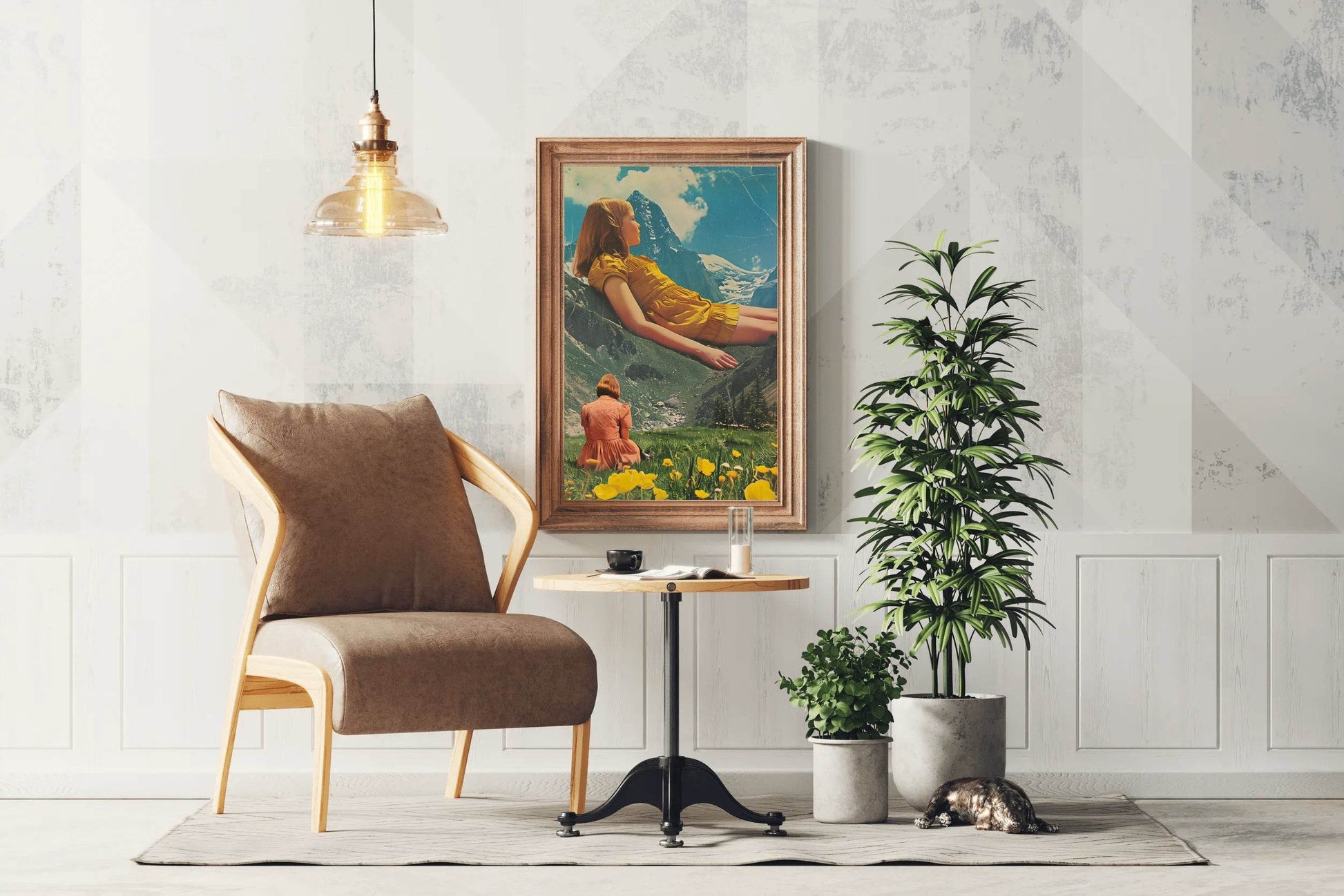 Painting of A Girl Leaning On A Mountain Wall Art - beink online art store