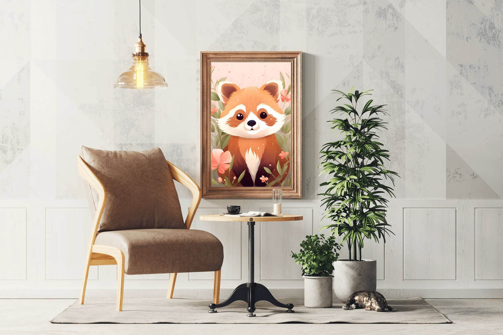 Red Baby Panda Sitting in Flowers - beink online art store