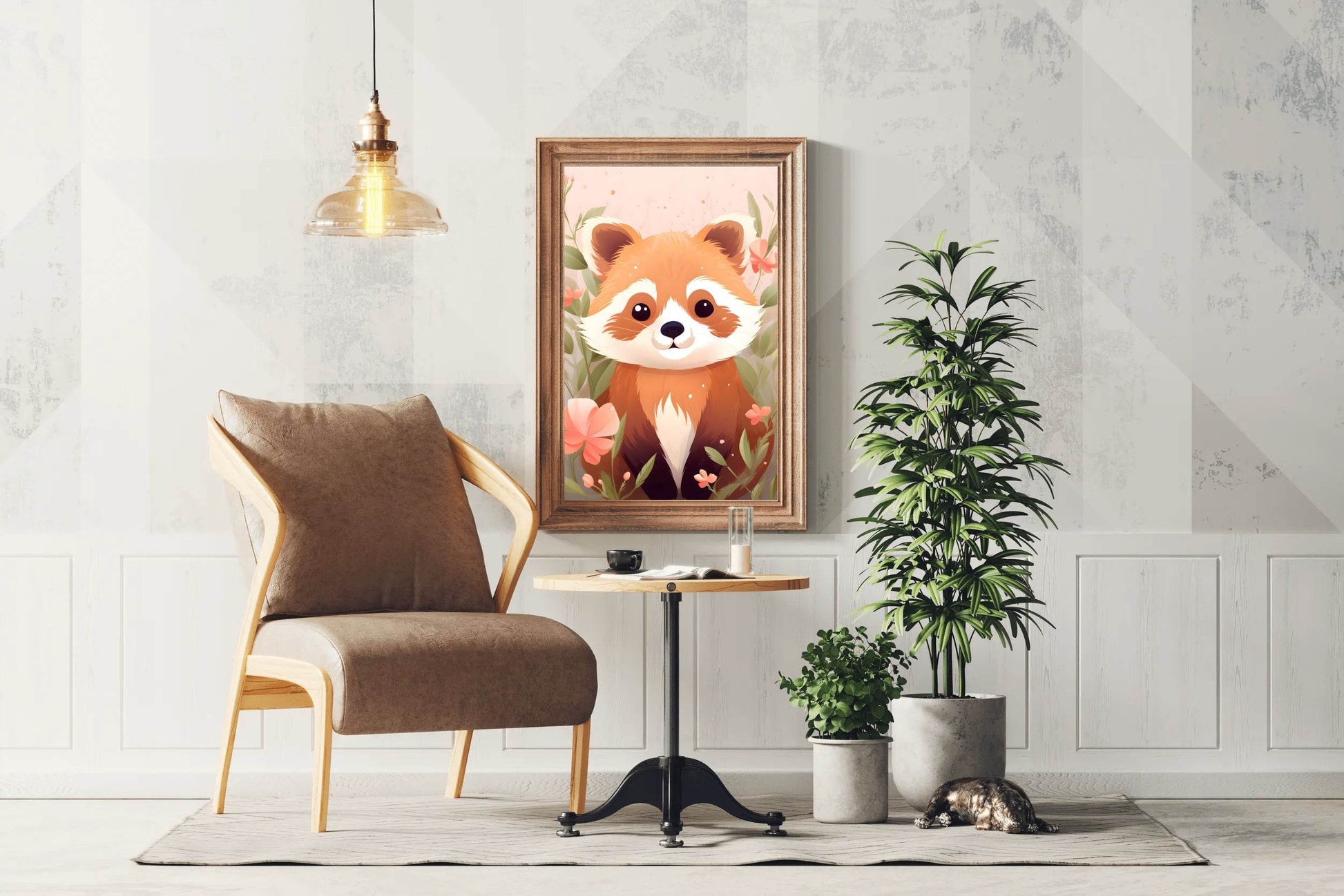 Red Baby Panda Sitting in Flowers - beink online art store