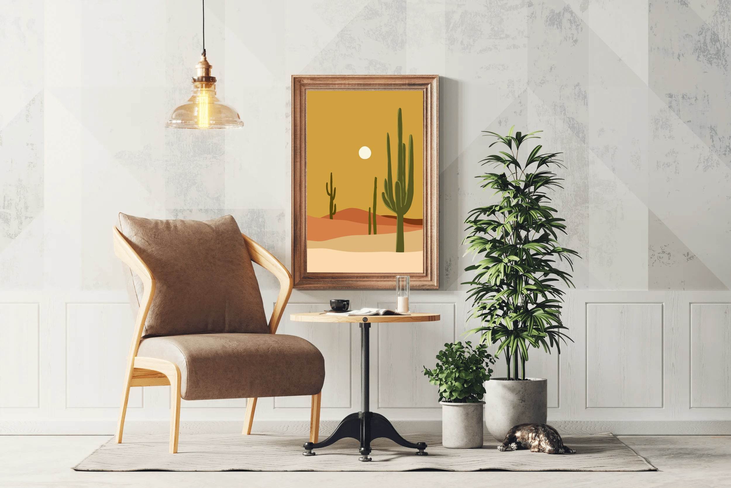 Desert Scene with Cactus and Moon ArtWork - beink online art store
