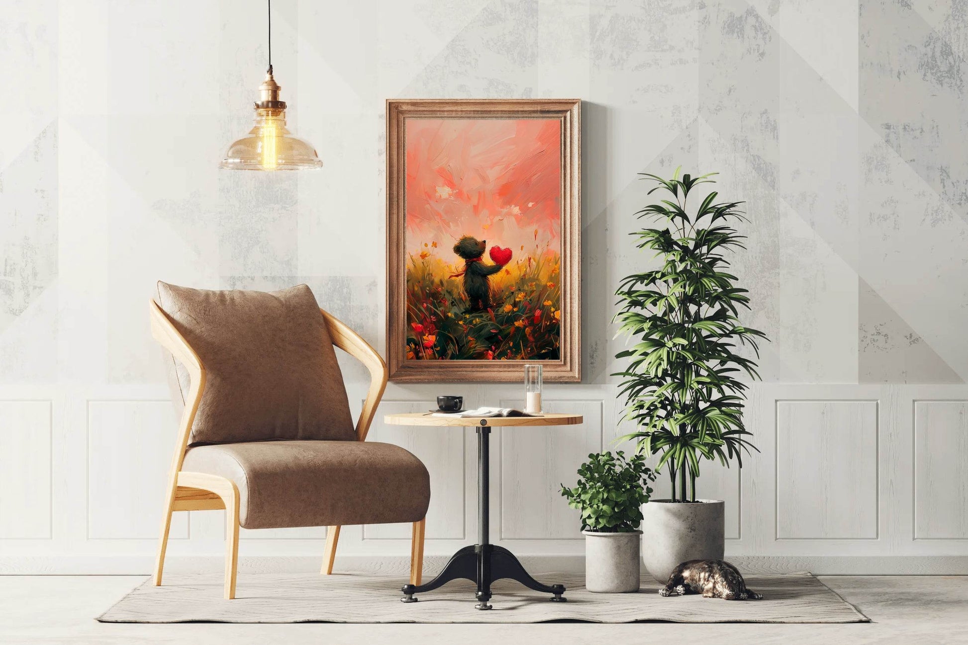 Painting of Bear Holding Red Heart - beink online art store