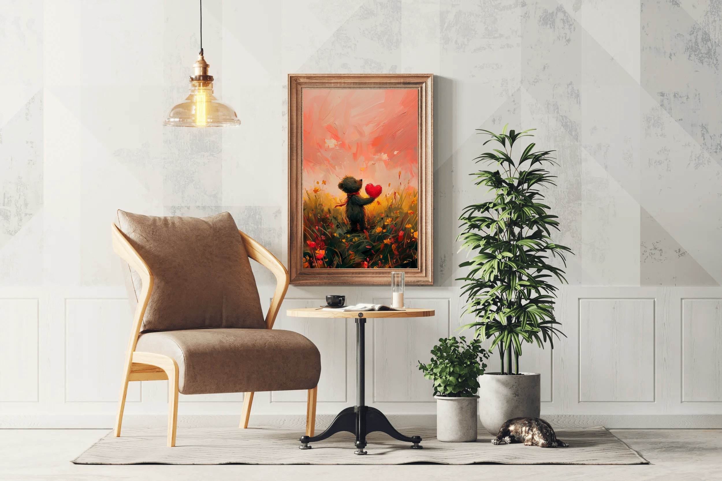 Painting of Bear Holding Red Heart - beink online art store
