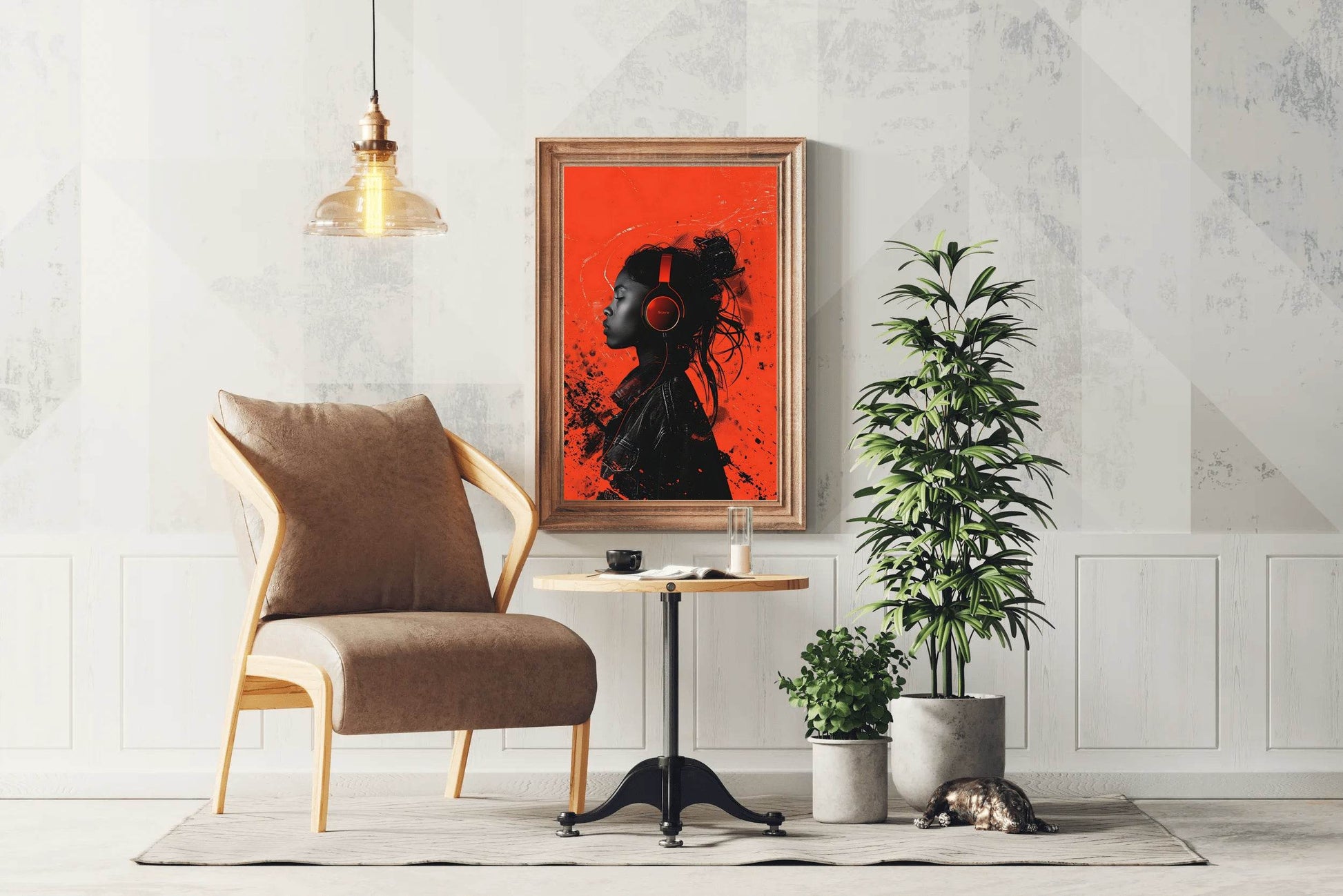 A Girl Listening To Music With Headphones Wall Art - beink online art store