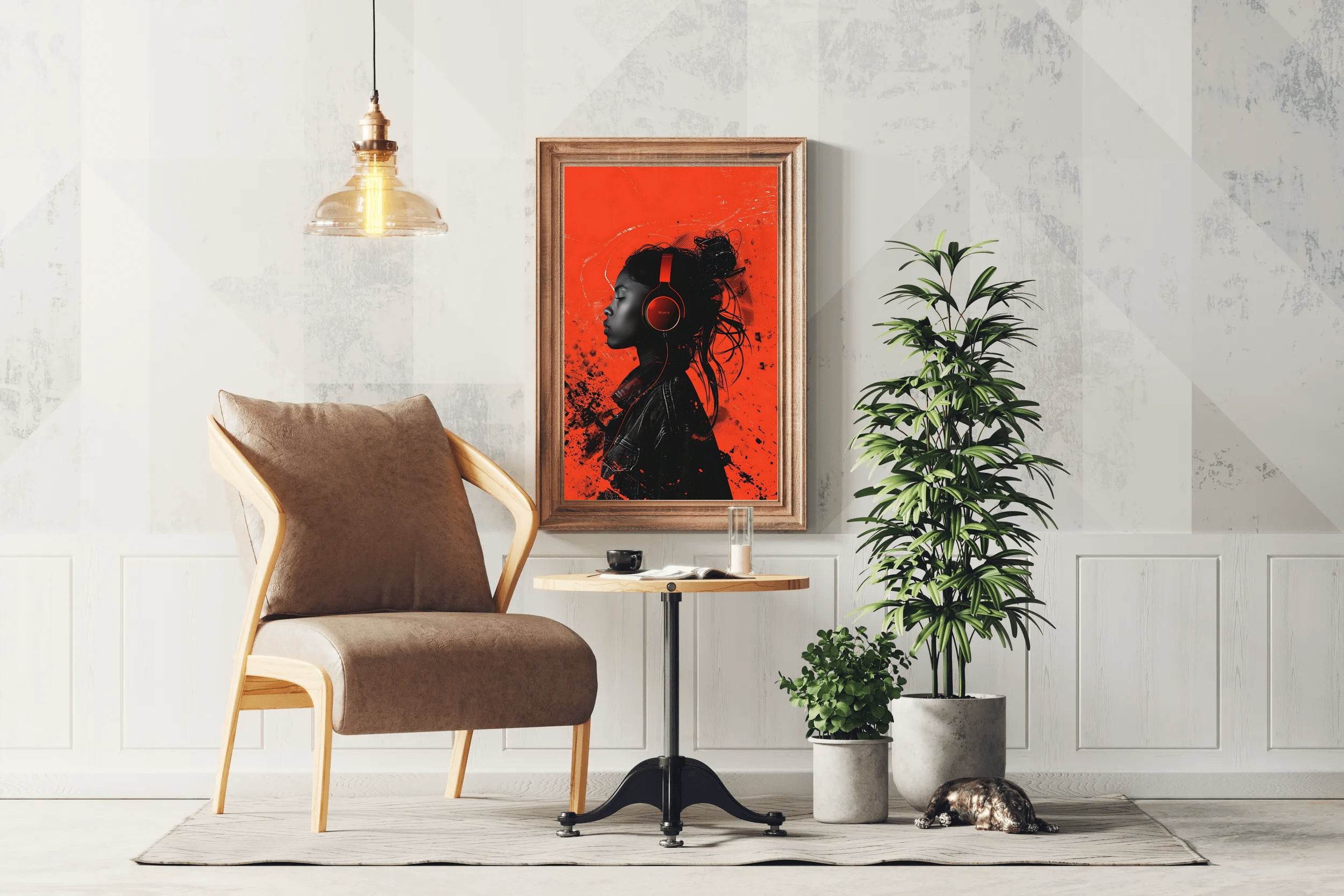 A Girl Listening To Music With Headphones Wall Art - beink online art store