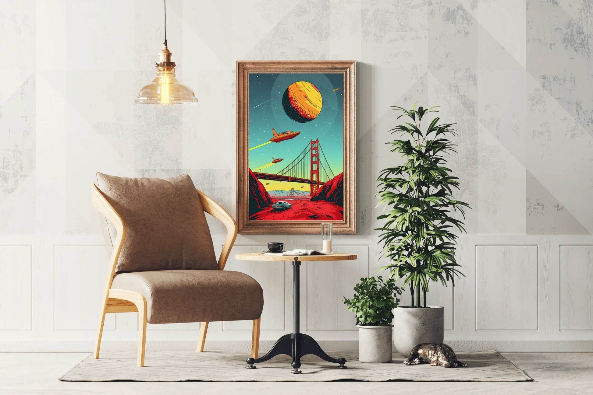 Imaginary Drawing of A Spaceship Crossing The Bridge Wall Art - beink online art store