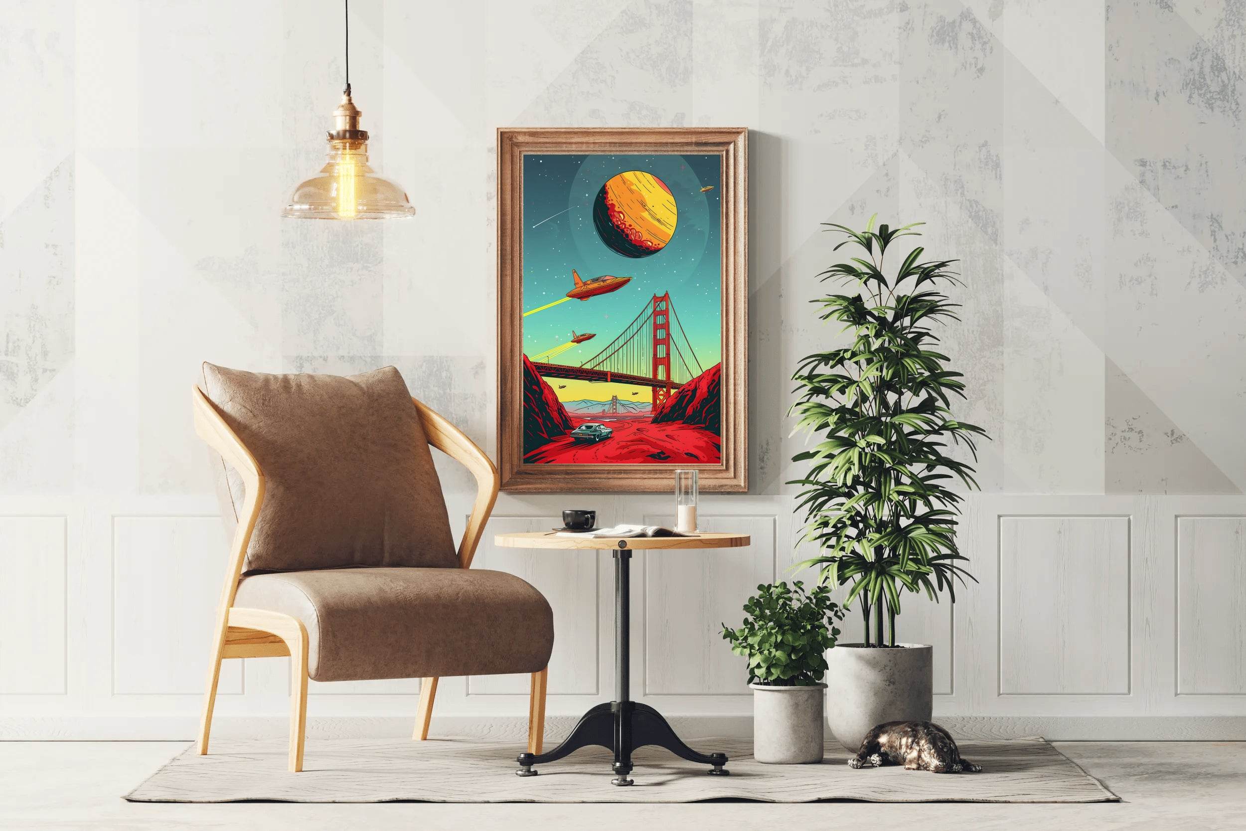 Imaginary Drawing of A Spaceship Crossing The Bridge Wall Art - beink online art store