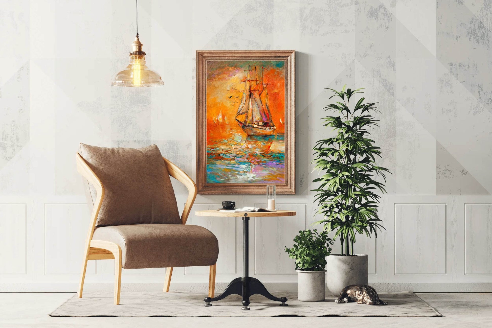 Old Warship in The Sunset Sea Wall Art - beink online art store