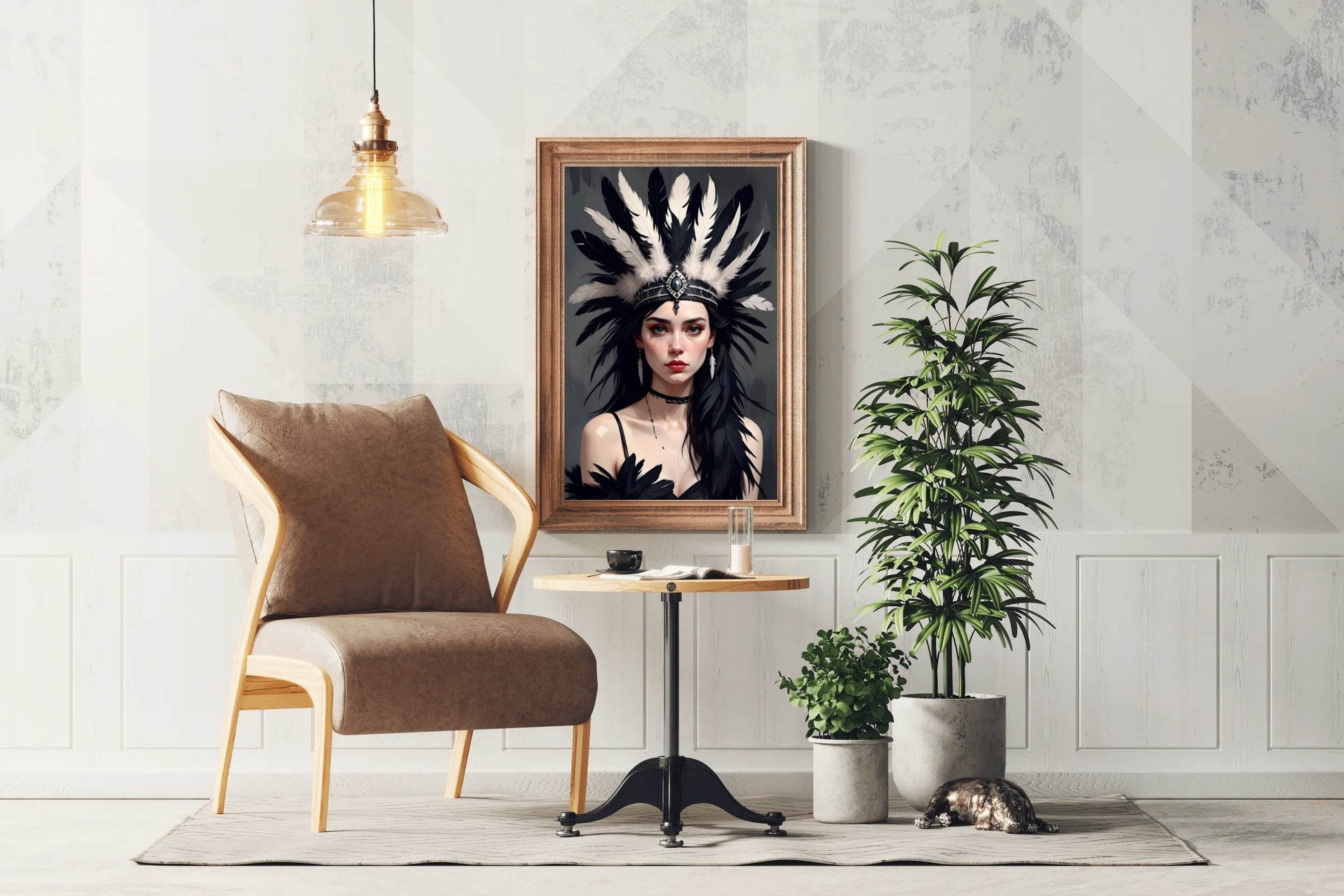 Women with Black and White feathers Hat Wall Art - beink online art store